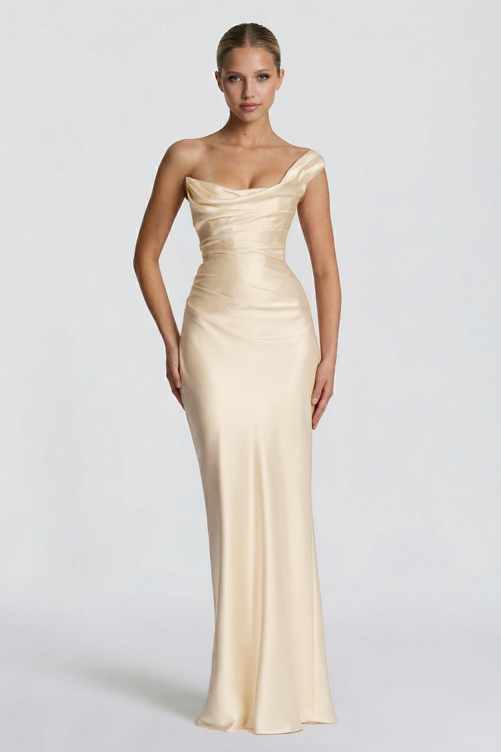 Sheath-Column Floor Length Acetate Satin Bridesmaid Dress CG0302BM