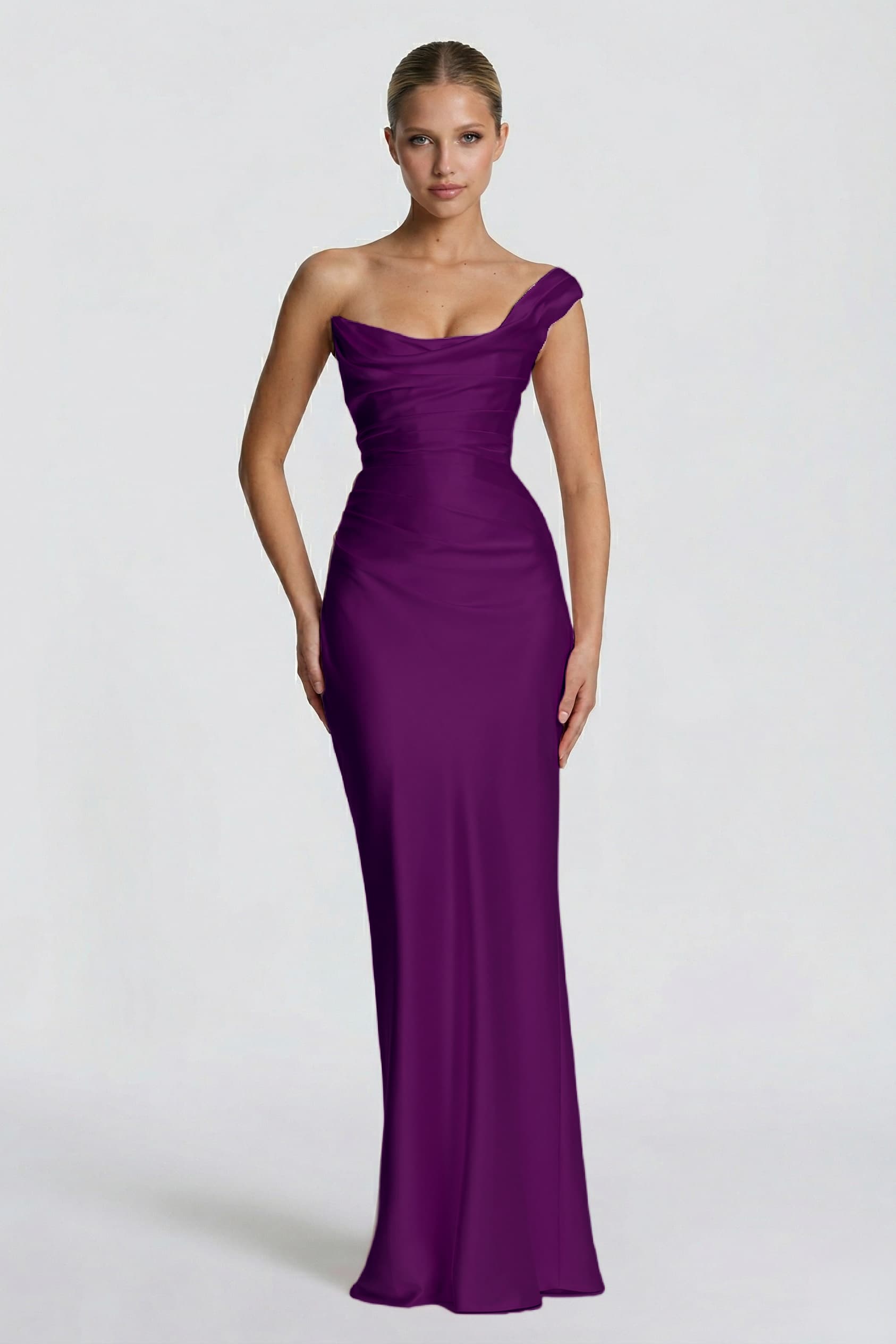 Sheath-Column Floor Length Acetate Satin Wedding Guest Dress CG0302