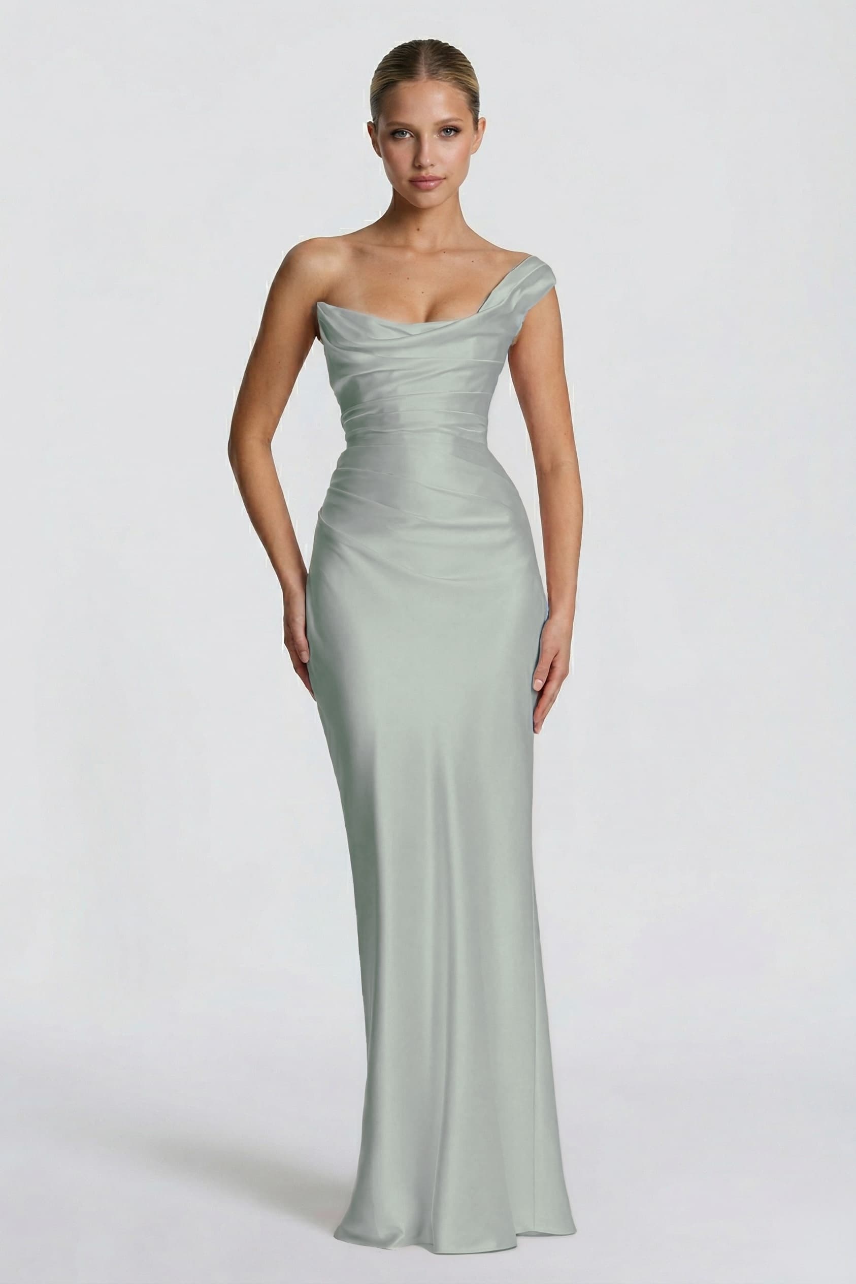 Sheath-Column Floor Length Acetate Satin Wedding Guest Dress CG0302
