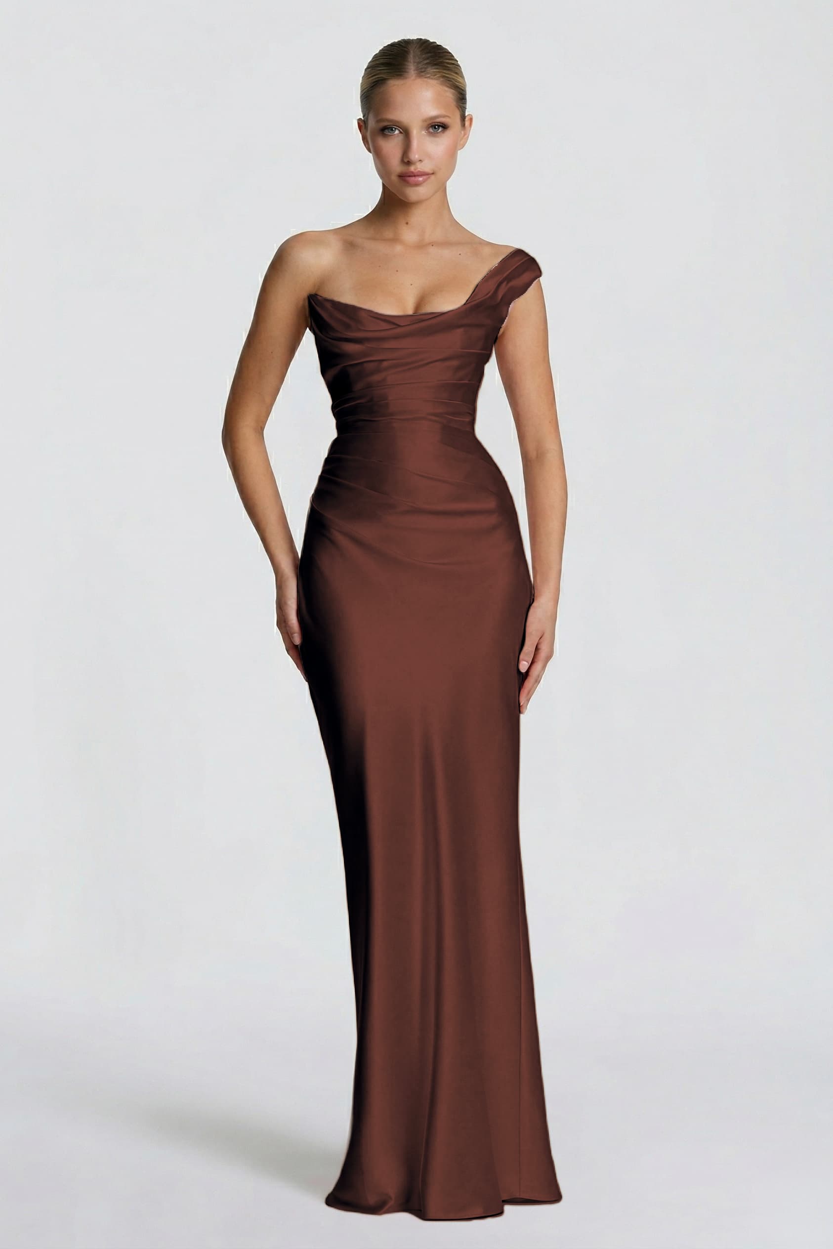 Sheath-Column Floor Length Acetate Satin Wedding Guest Dress CG0302