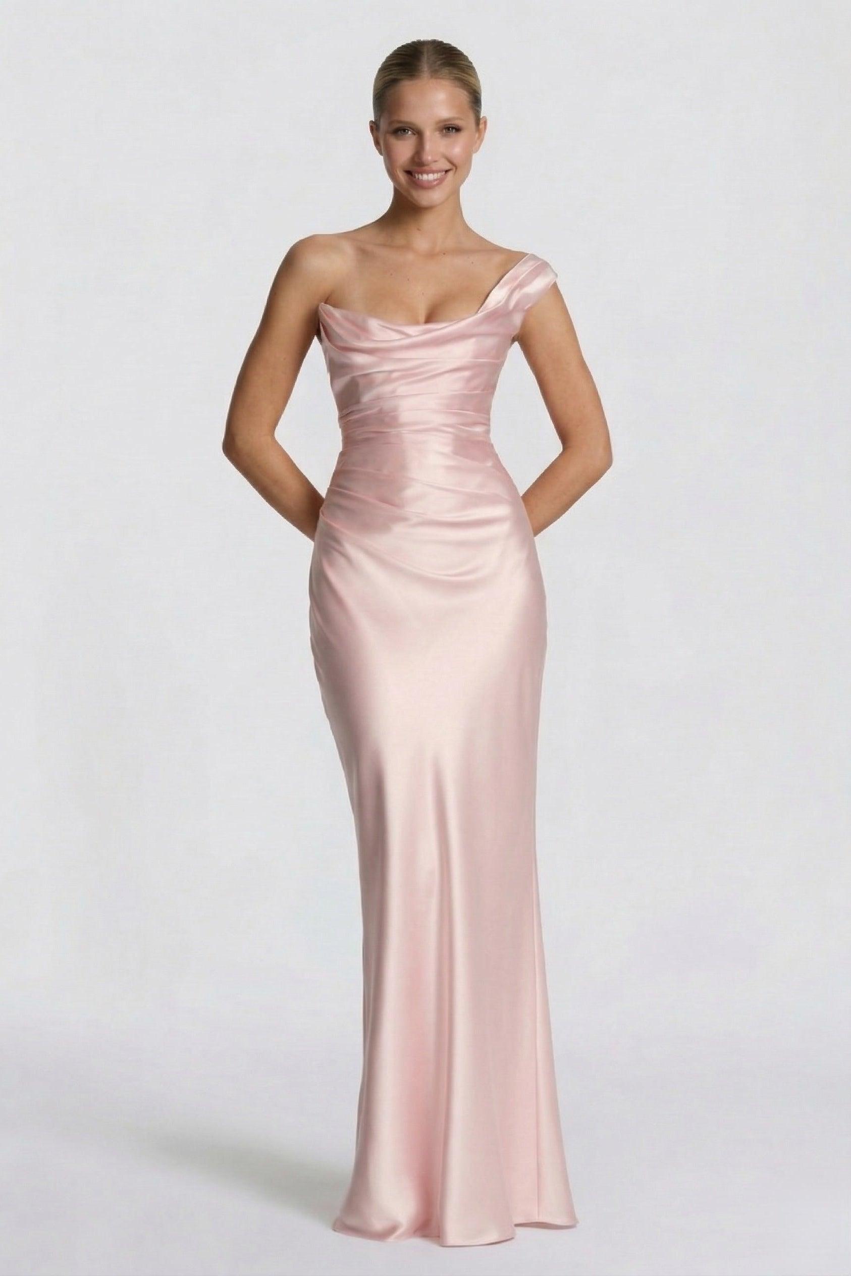 Sheath-Column Floor Length Acetate Satin Wedding Guest Dress CG0302