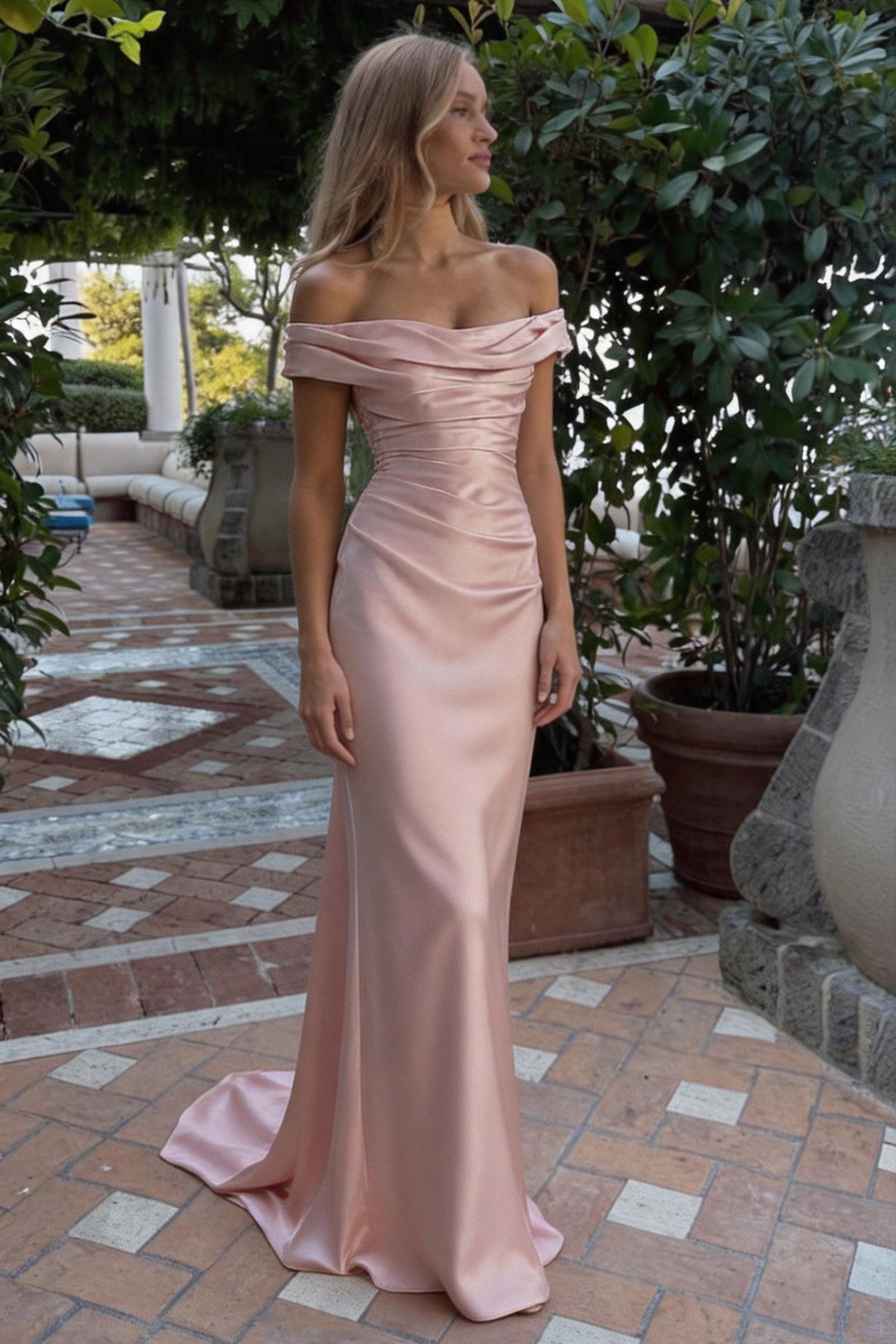 Sheath-Column Floor Length Acetate Satin Wedding Guest Dress CG0303