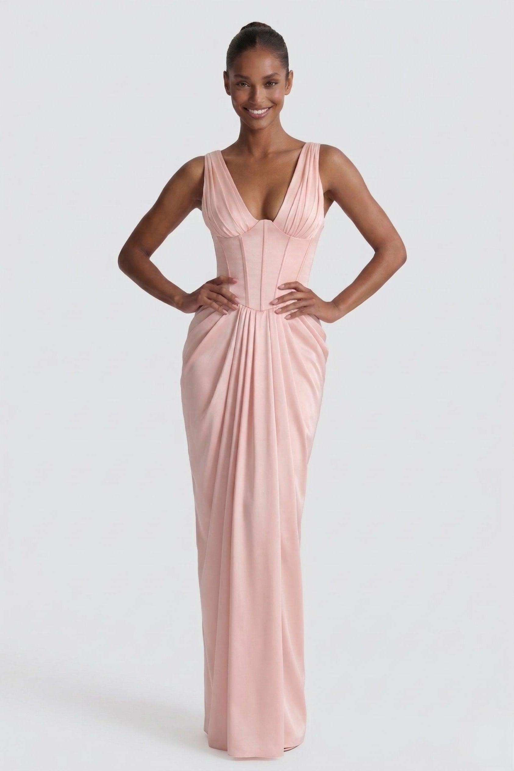 Sheath-Column Floor Length Acetate Satin Wedding Guest Dress CG0304