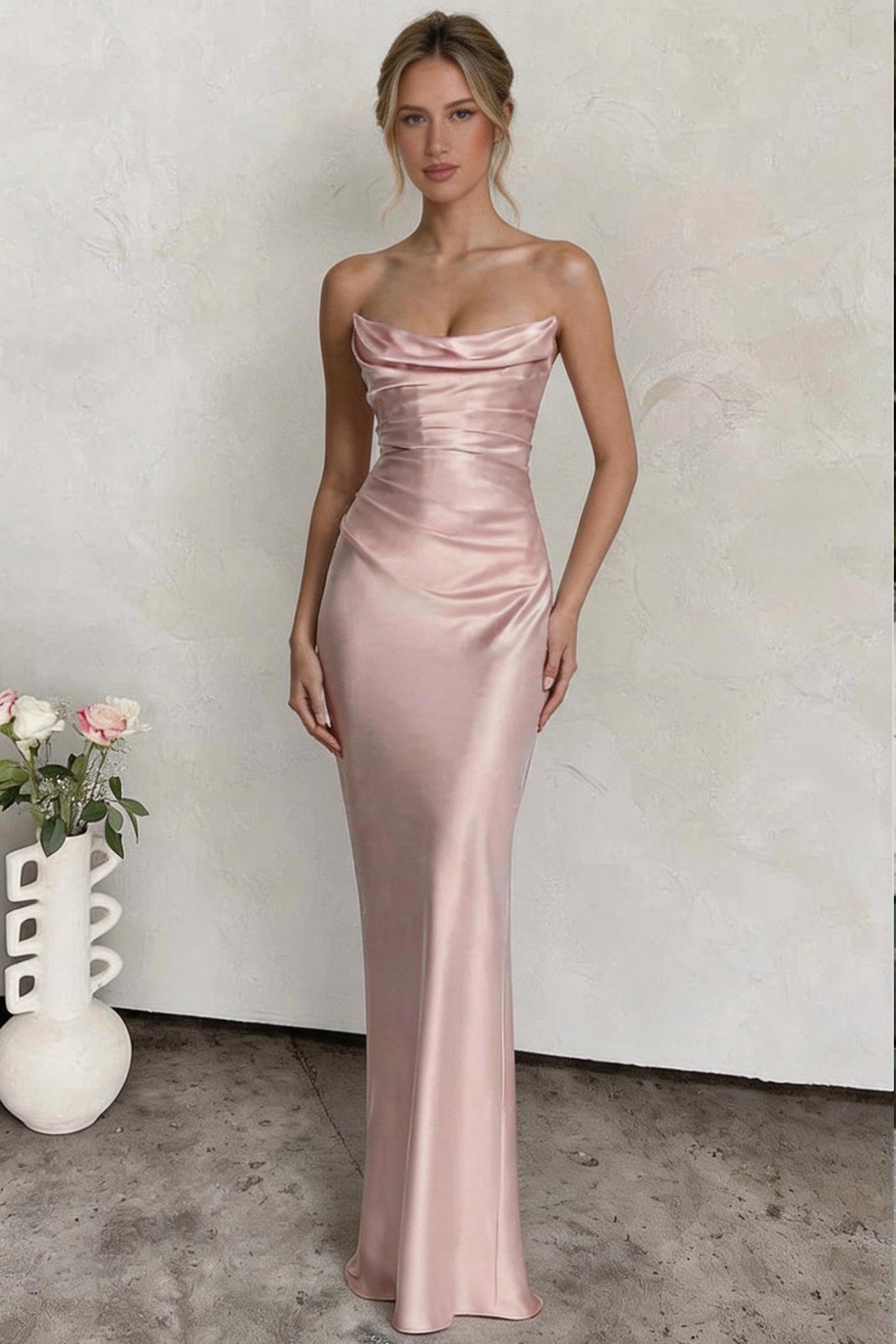 Sheath-Column Floor Length Acetate Satin Bridesmaid Dress CG0305BM