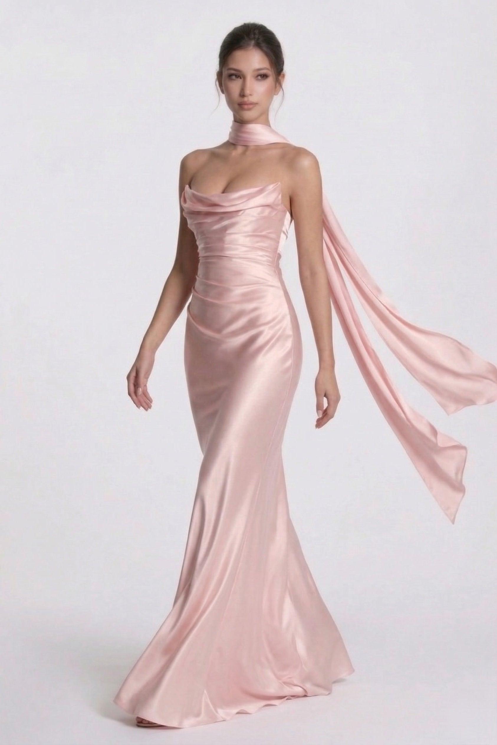 Sheath-Column Floor Length Acetate Satin Wedding Guest Dress CG0305