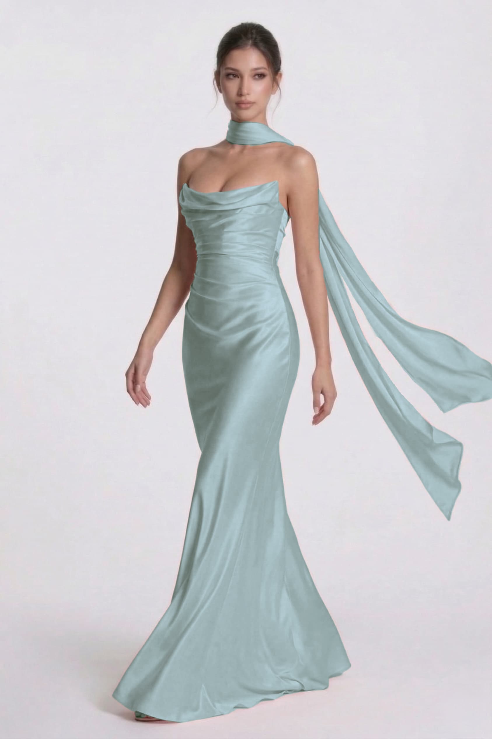 Sheath-Column Floor Length Acetate Satin Wedding Guest Dress CG0305