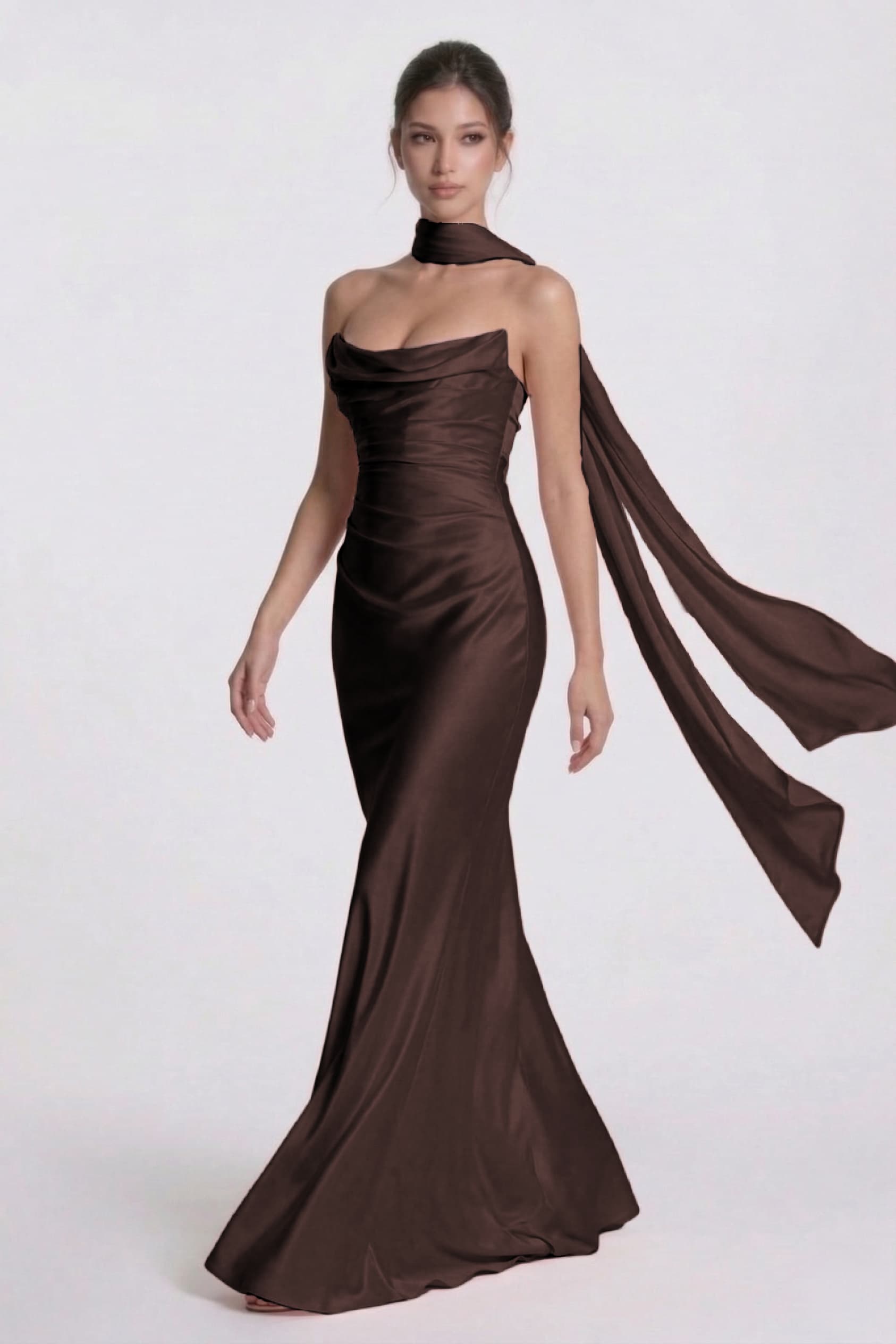 Sheath-Column Floor Length Acetate Satin Wedding Guest Dress CG0305