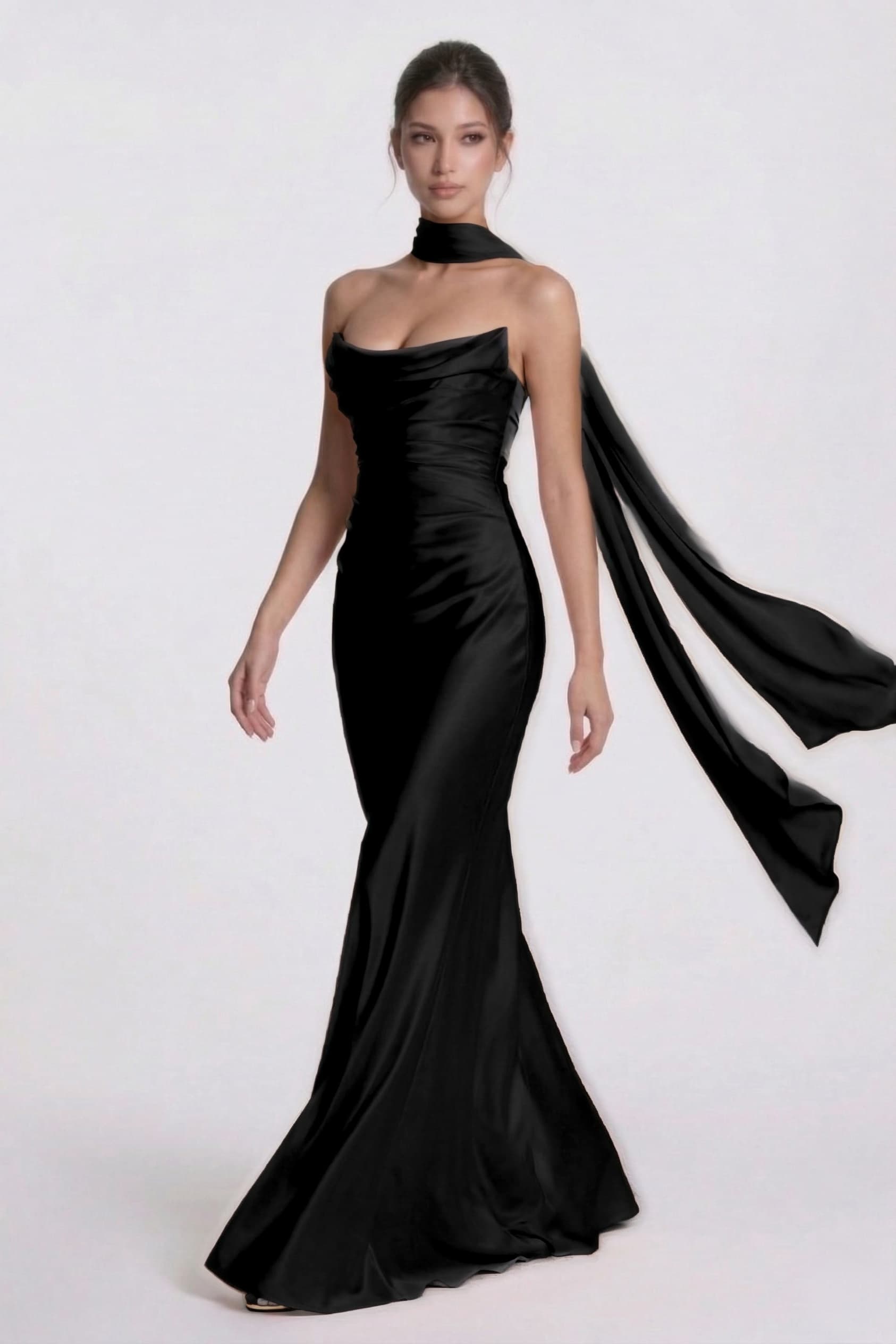 Sheath-Column Floor Length Acetate Satin Wedding Guest Dress CG0305