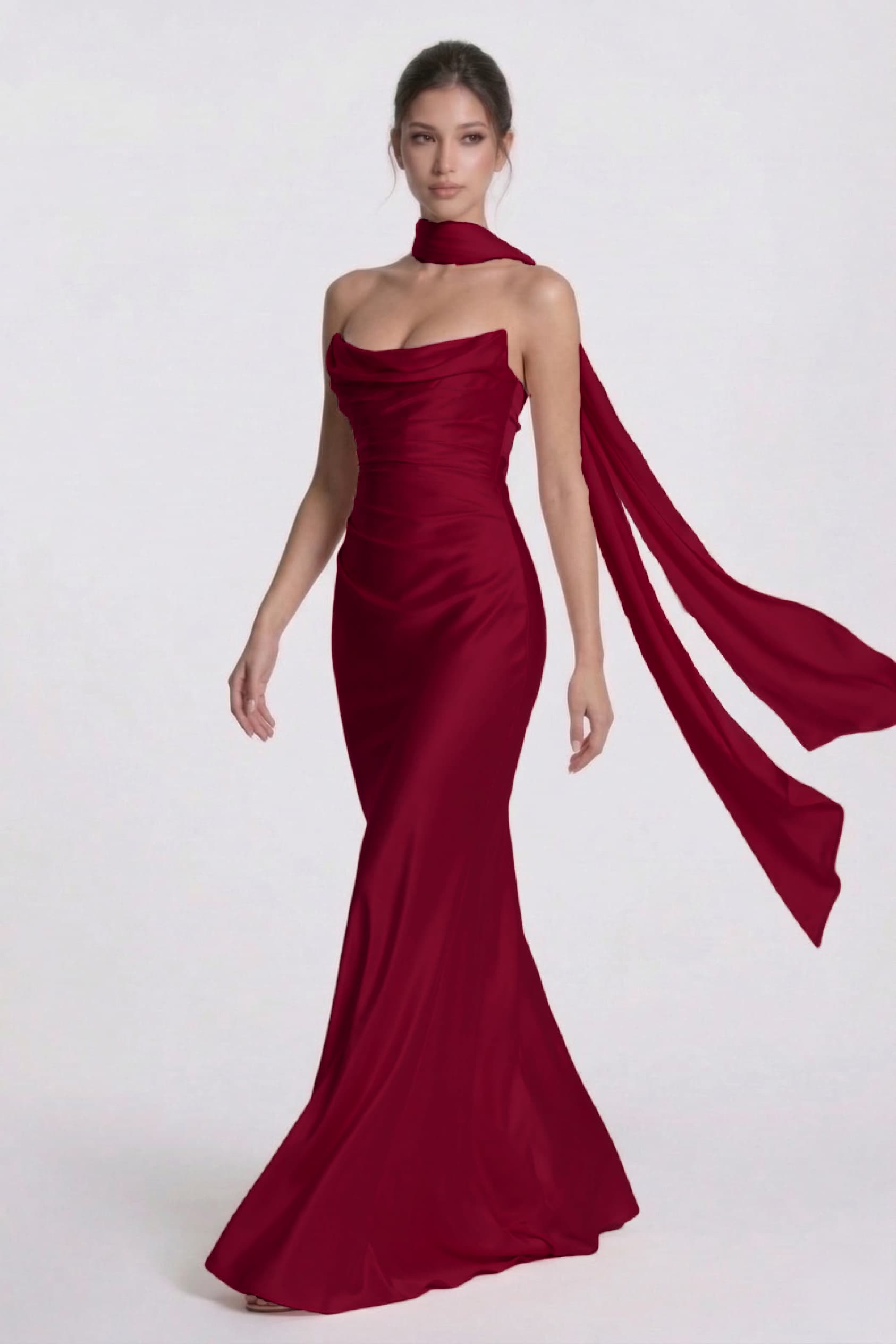 Sheath-Column Floor Length Acetate Satin Wedding Guest Dress CG0305