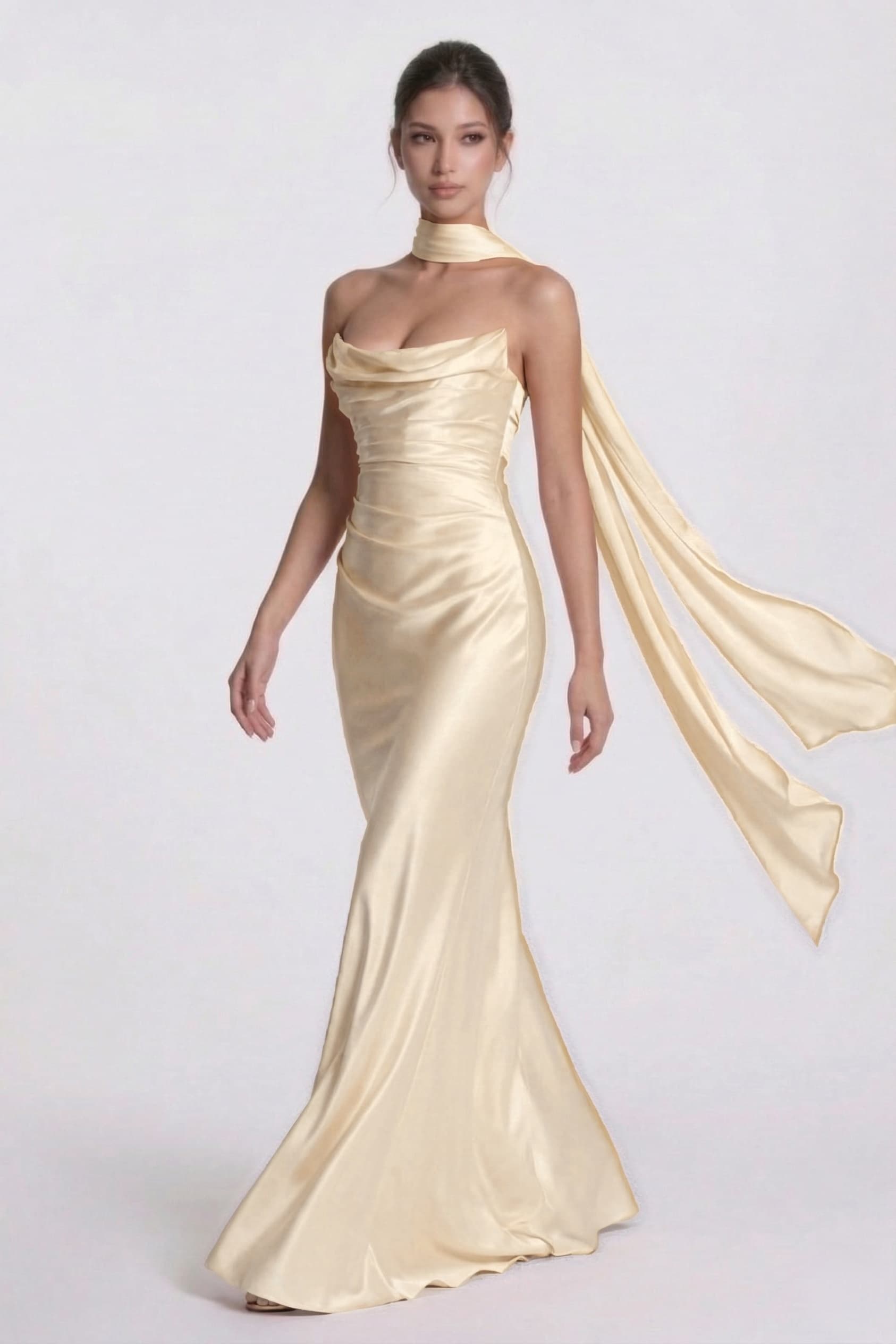 Sheath-Column Floor Length Acetate Satin Wedding Guest Dress CG0305