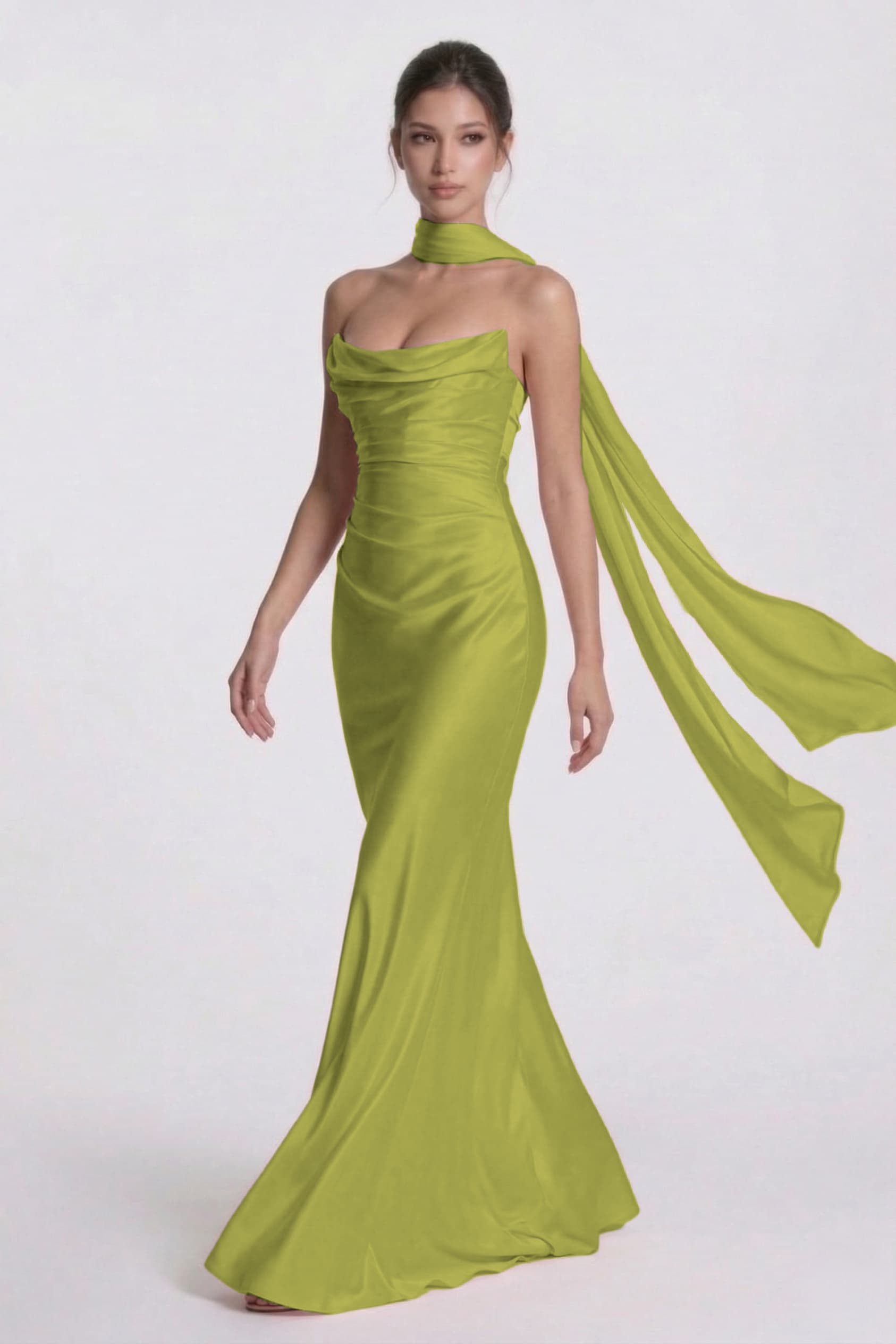 Sheath-Column Floor Length Acetate Satin Wedding Guest Dress CG0305