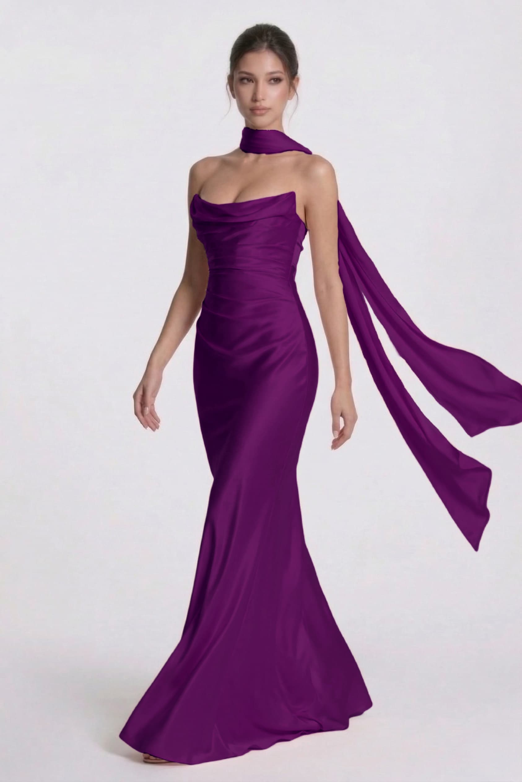 Sheath-Column Floor Length Acetate Satin Wedding Guest Dress CG0305
