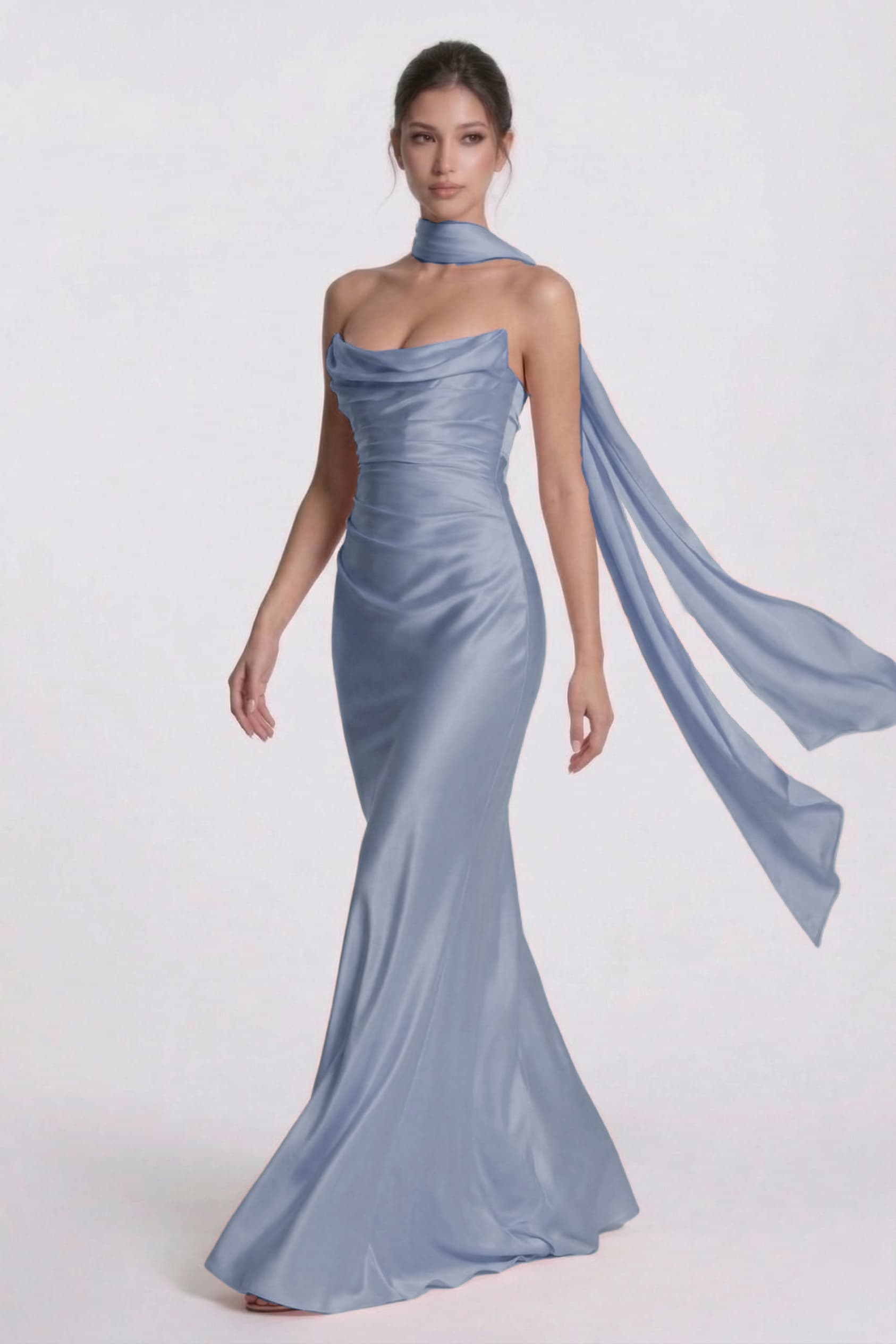 Sheath-Column Floor Length Acetate Satin Wedding Guest Dress CG0305