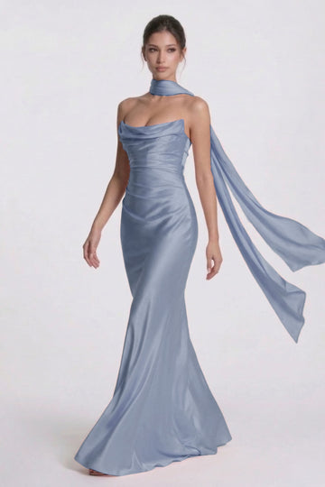 Sheath-Column Floor Length Acetate Satin Bridesmaid Dress CG0305BM