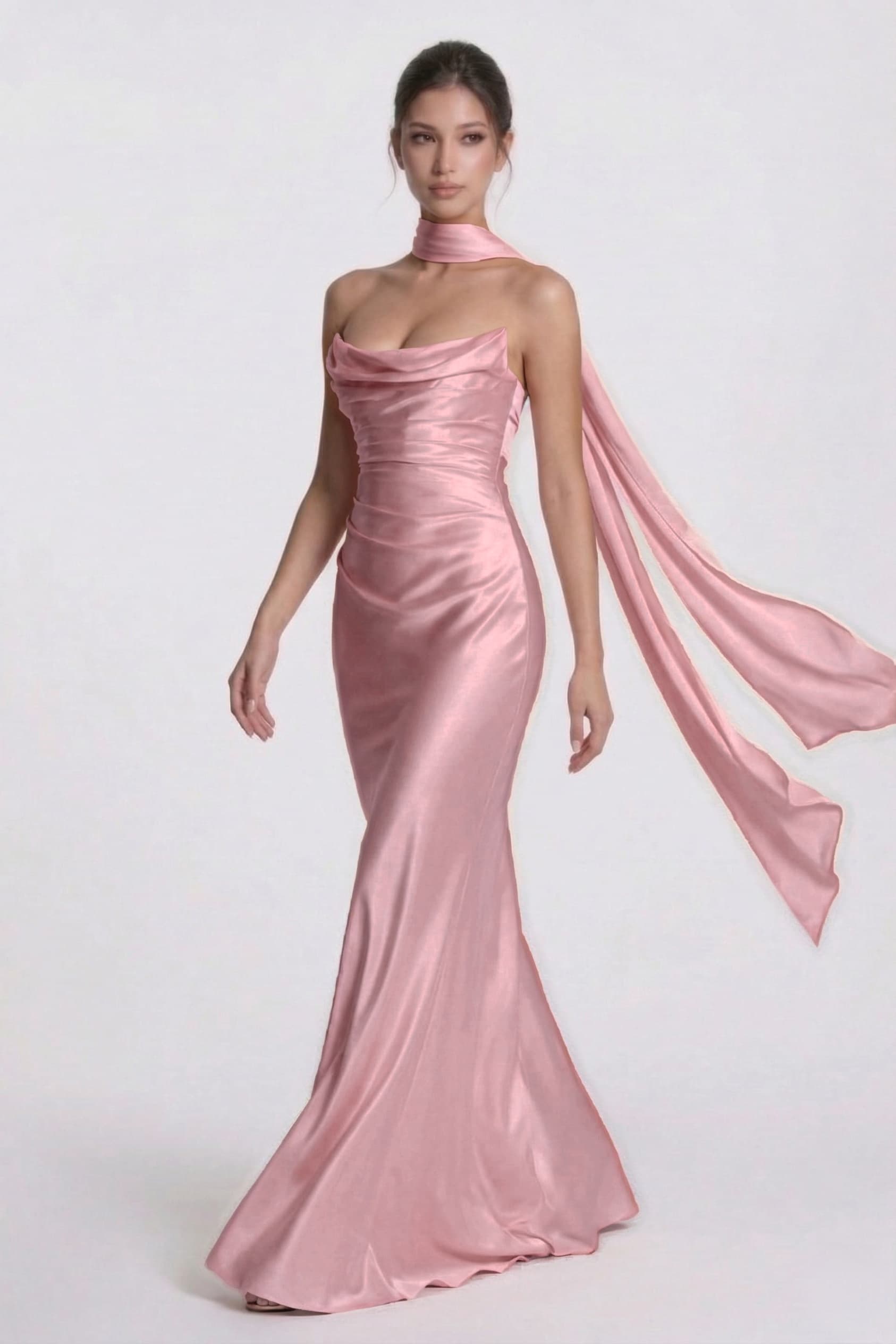 Sheath-Column Floor Length Acetate Satin Wedding Guest Dress CG0305