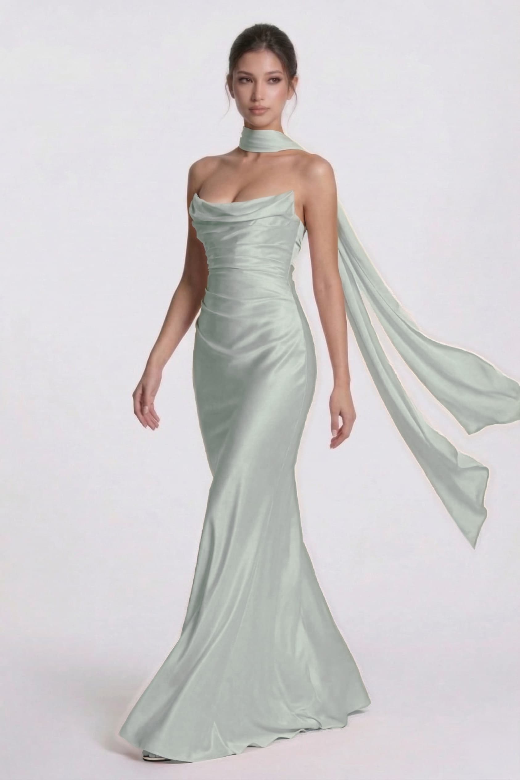 Sheath-Column Floor Length Acetate Satin Wedding Guest Dress CG0305