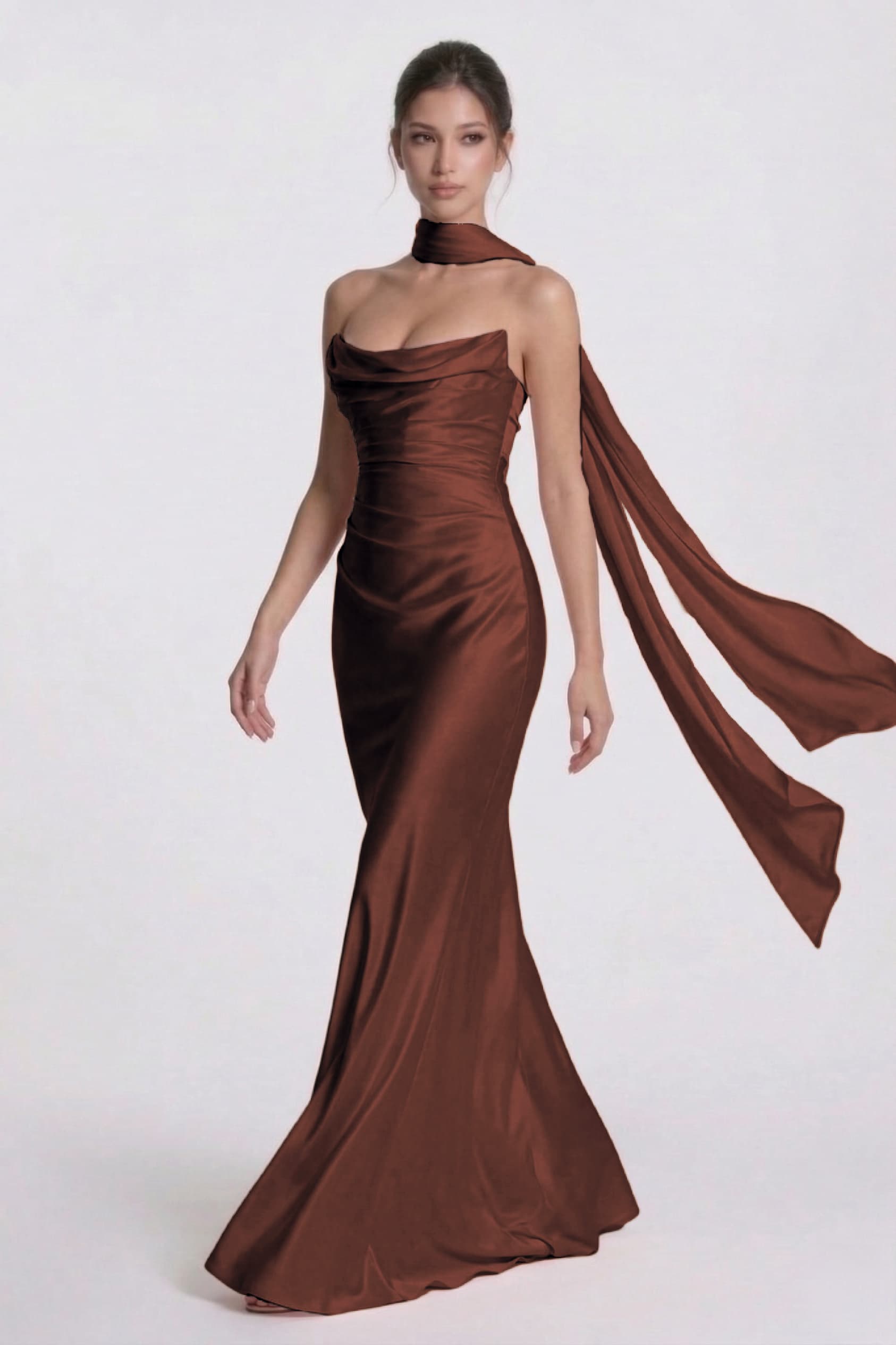 Sheath-Column Floor Length Acetate Satin Wedding Guest Dress CG0305