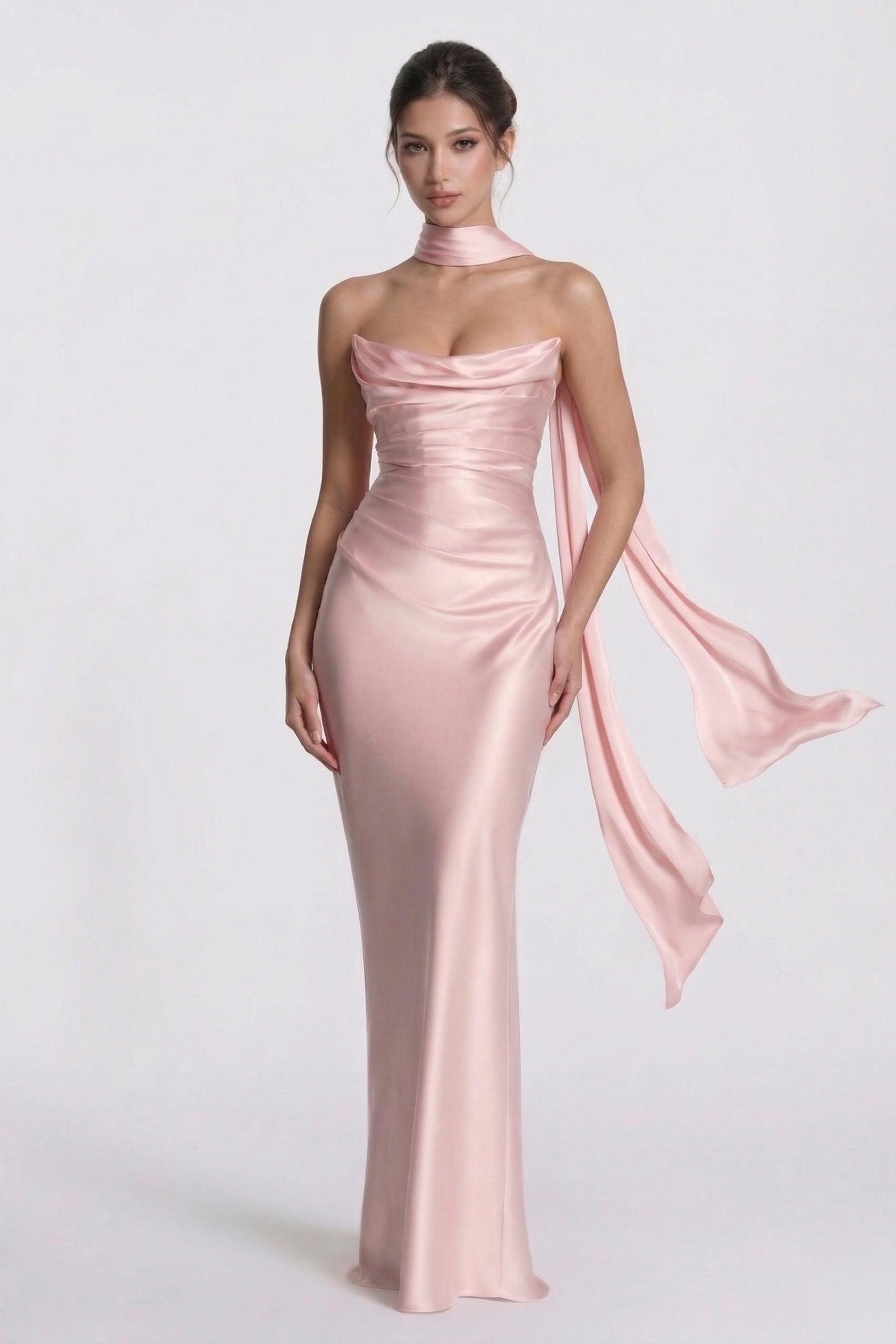 Sheath-Column Floor Length Acetate Satin Wedding Guest Dress CG0305