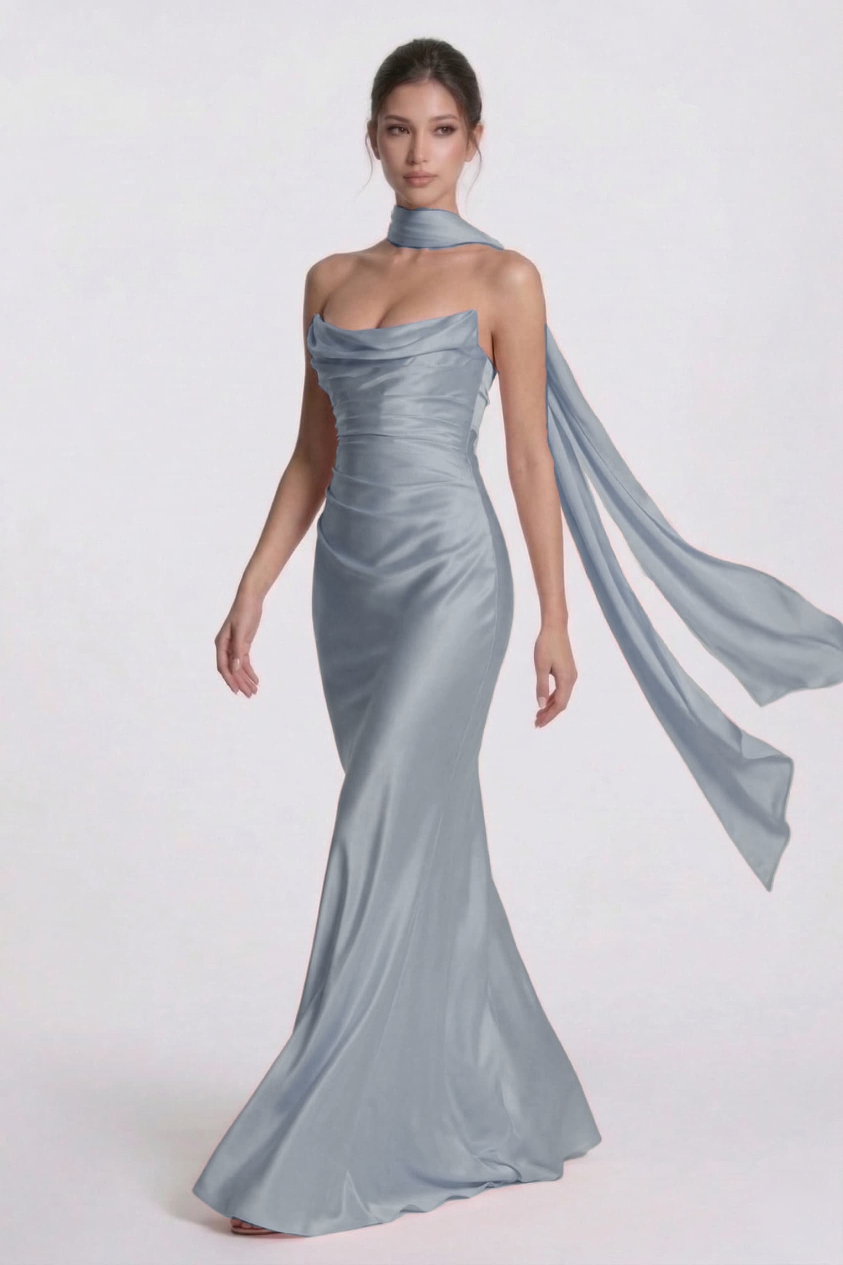 Sheath-Column Floor Length Acetate Satin Wedding Guest Dress CG0305