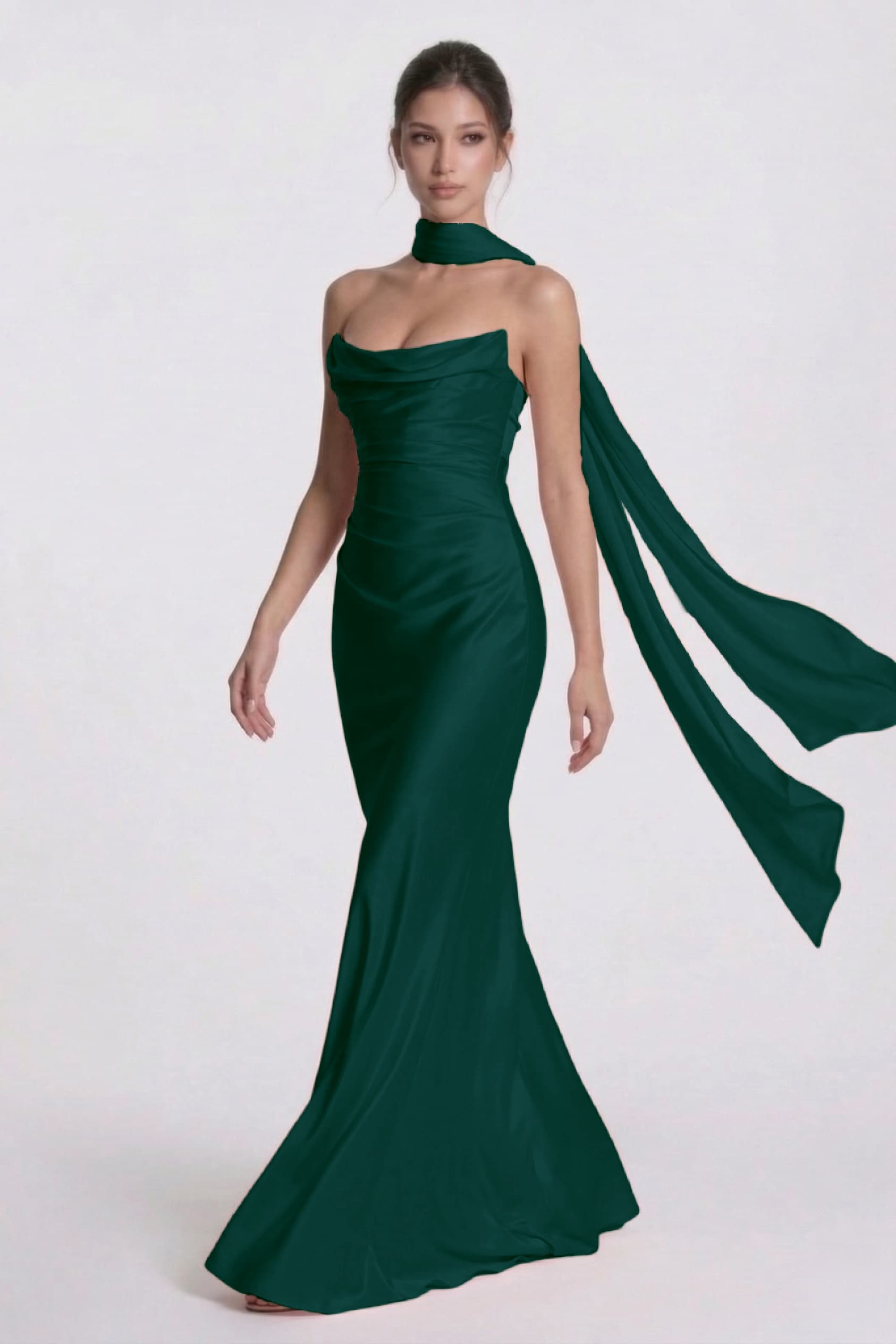 Sheath-Column Floor Length Acetate Satin Wedding Guest Dress CG0305