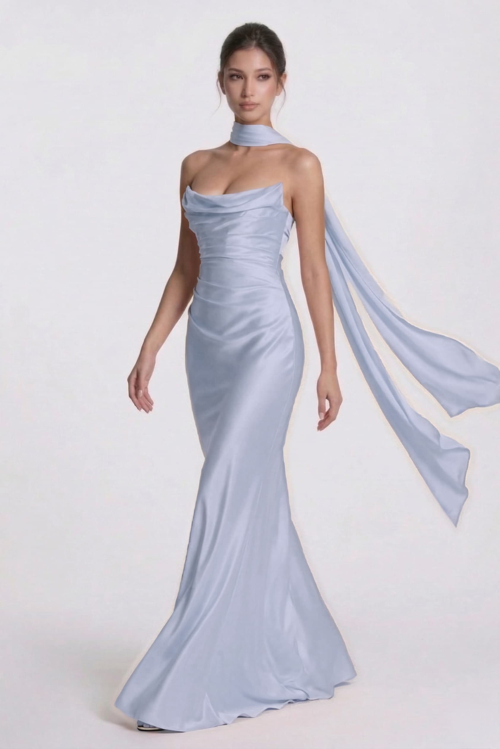 Sheath-Column Floor Length Acetate Satin Wedding Guest Dress CG0305