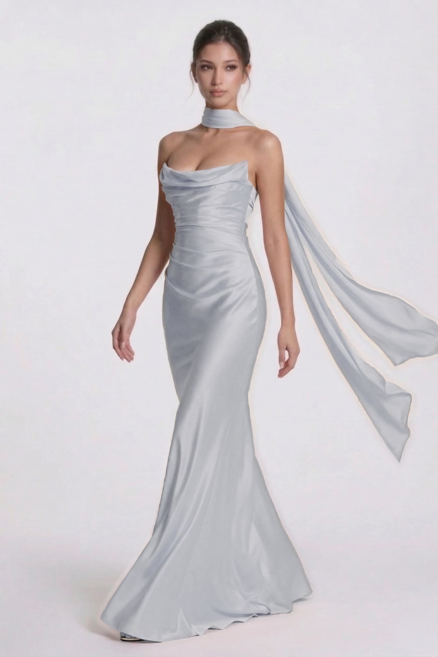 Sheath-Column Floor Length Acetate Satin Wedding Guest Dress CG0305