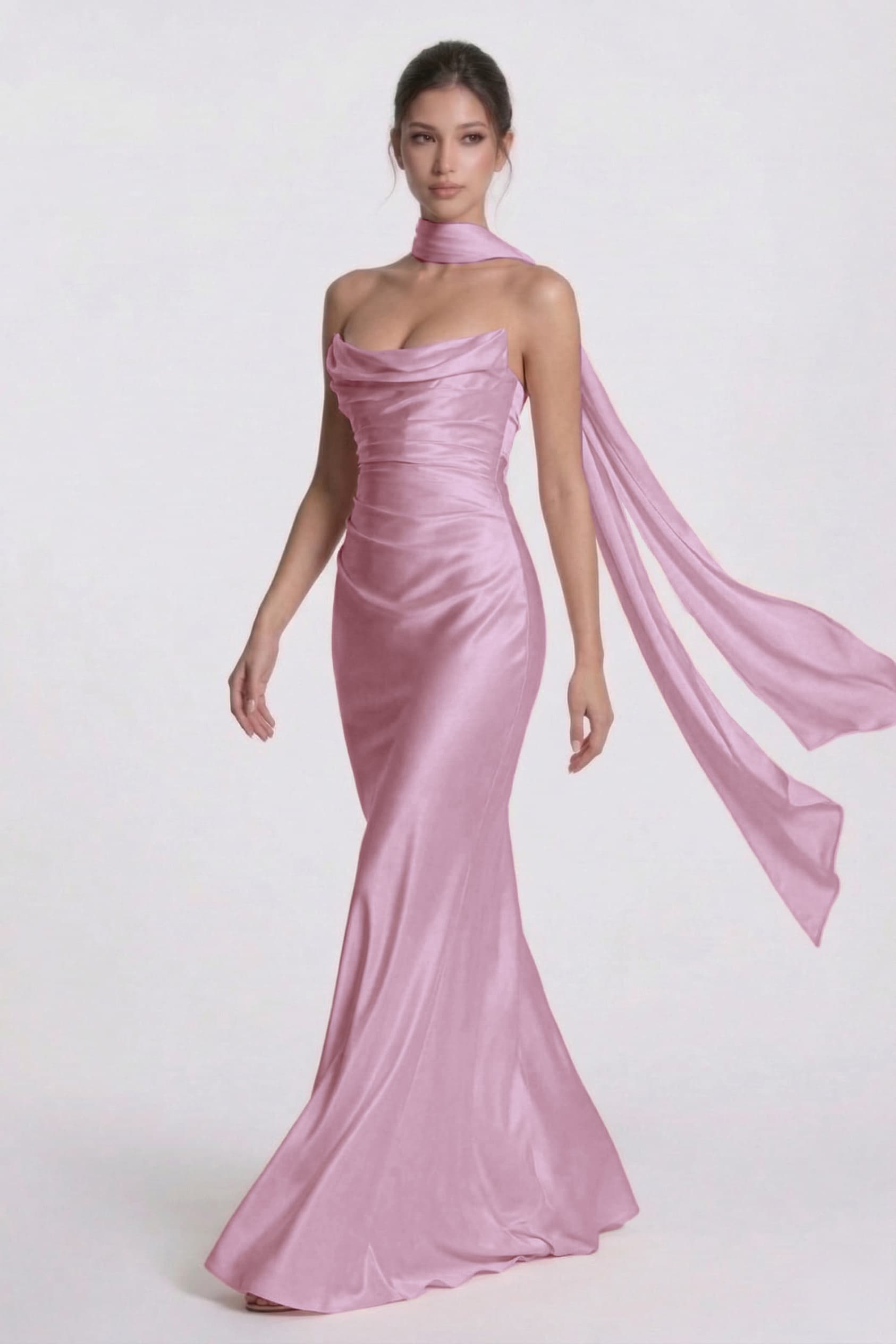 Sheath-Column Floor Length Acetate Satin Bridesmaid Dress CG0305BM