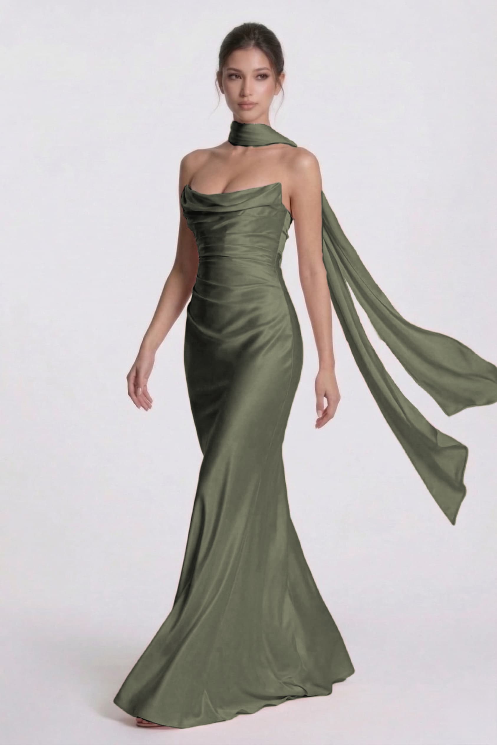Sheath-Column Floor Length Acetate Satin Wedding Guest Dress CG0305