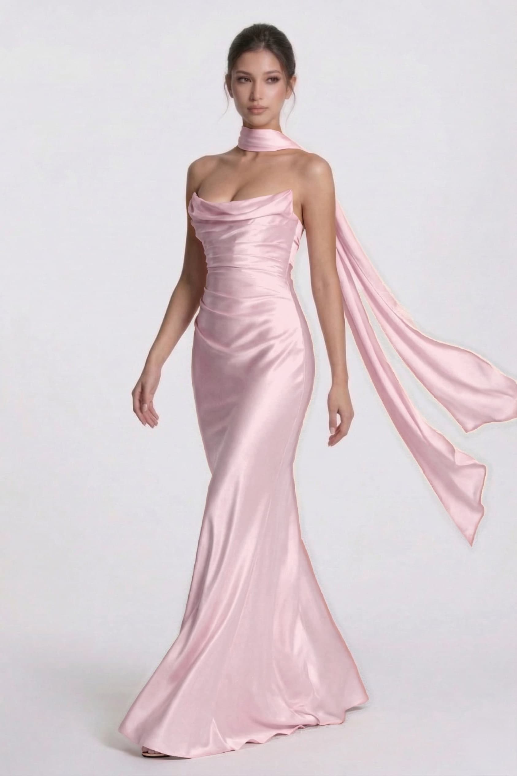 Sheath-Column Floor Length Acetate Satin Bridesmaid Dress CG0305BM