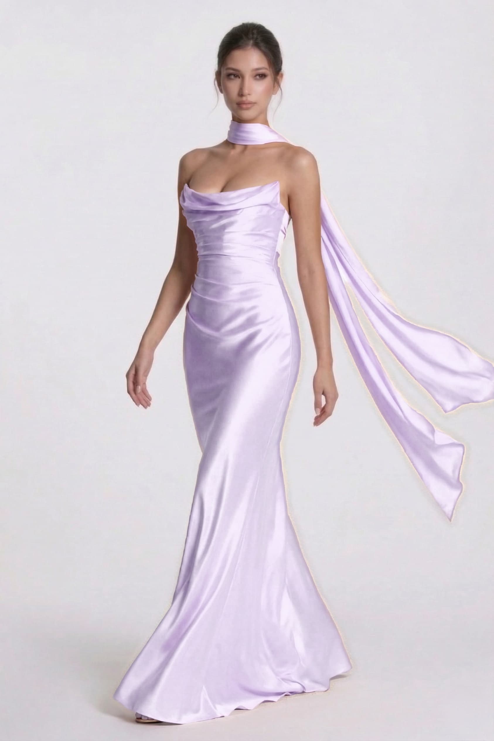 Sheath-Column Floor Length Acetate Satin Wedding Guest Dress CG0305
