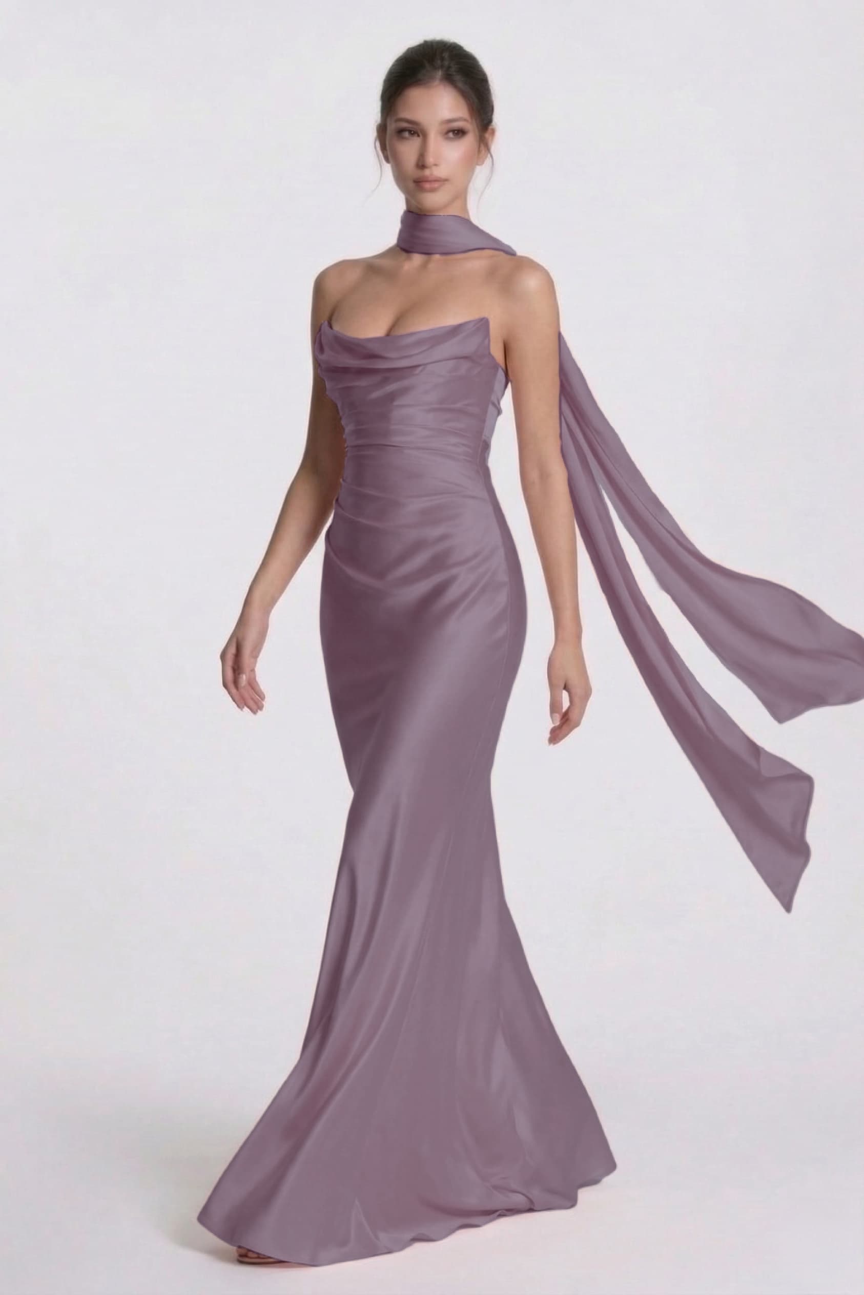 Sheath-Column Floor Length Acetate Satin Wedding Guest Dress CG0305