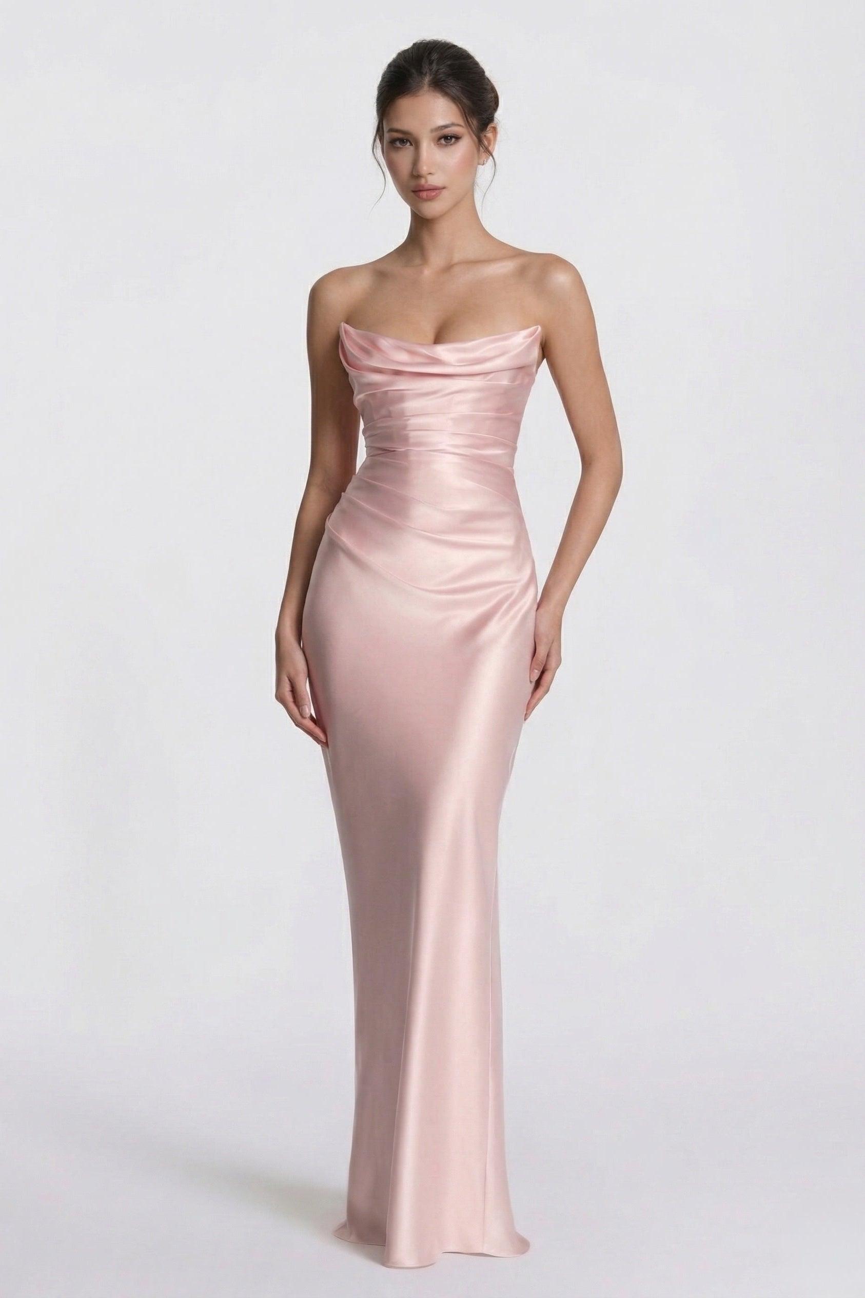 Sheath-Column Floor Length Acetate Satin Wedding Guest Dress CG0305