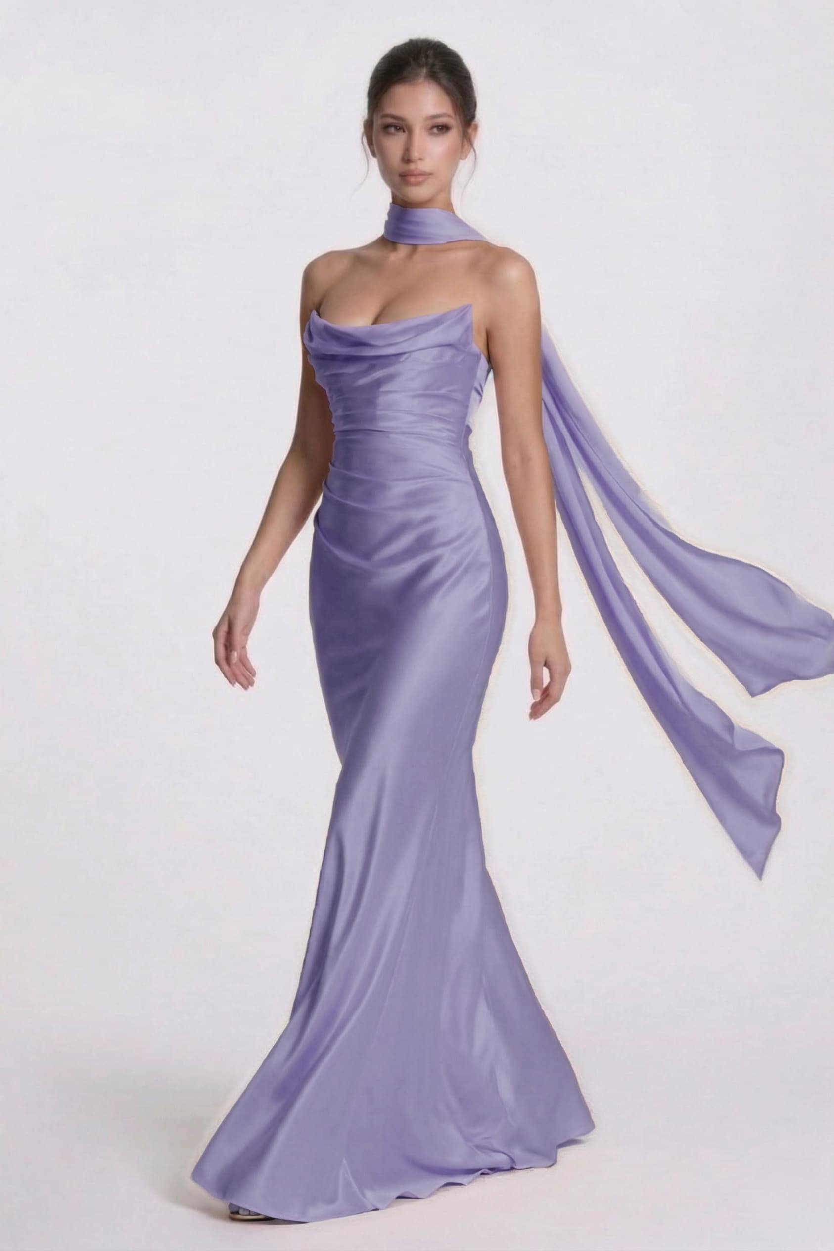 Sheath-Column Floor Length Acetate Satin Wedding Guest Dress CG0305