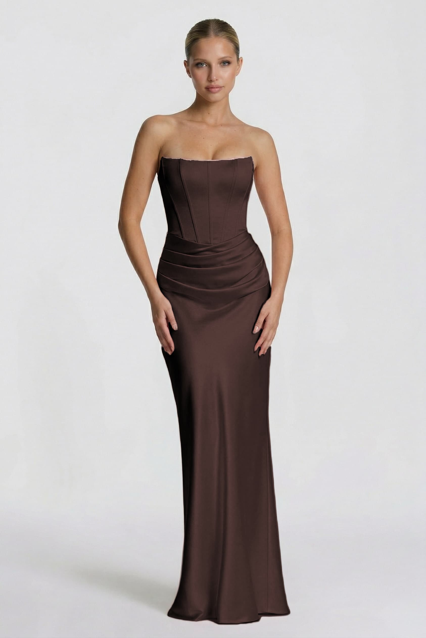 Sheath-Column Floor Length Acetate Satin Wedding Guest Dress CG0306