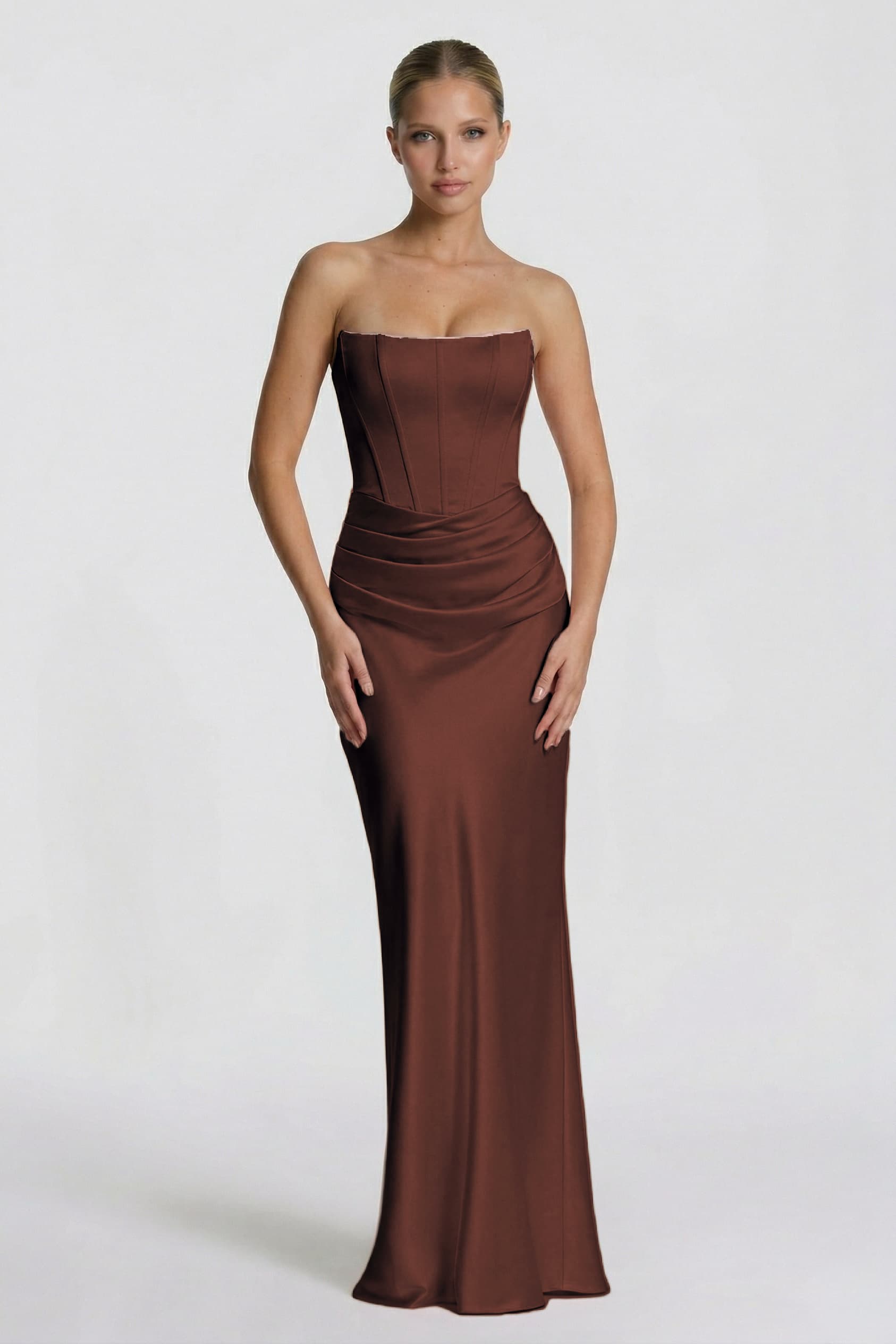 Sheath-Column Floor Length Acetate Satin Wedding Guest Dress CG0306