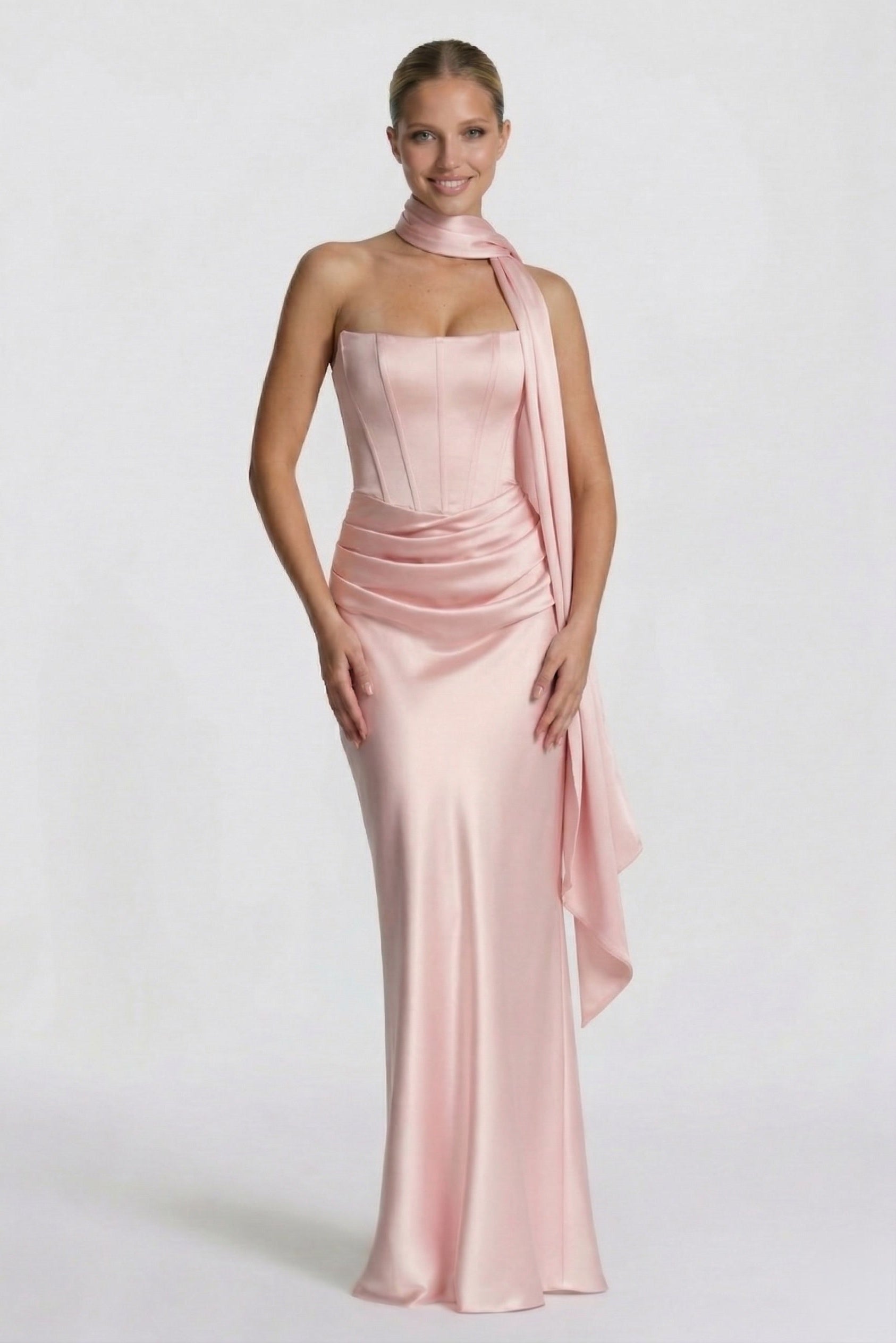 Sheath-Column Floor Length Acetate Satin Bridesmaid Dress CG0306BM