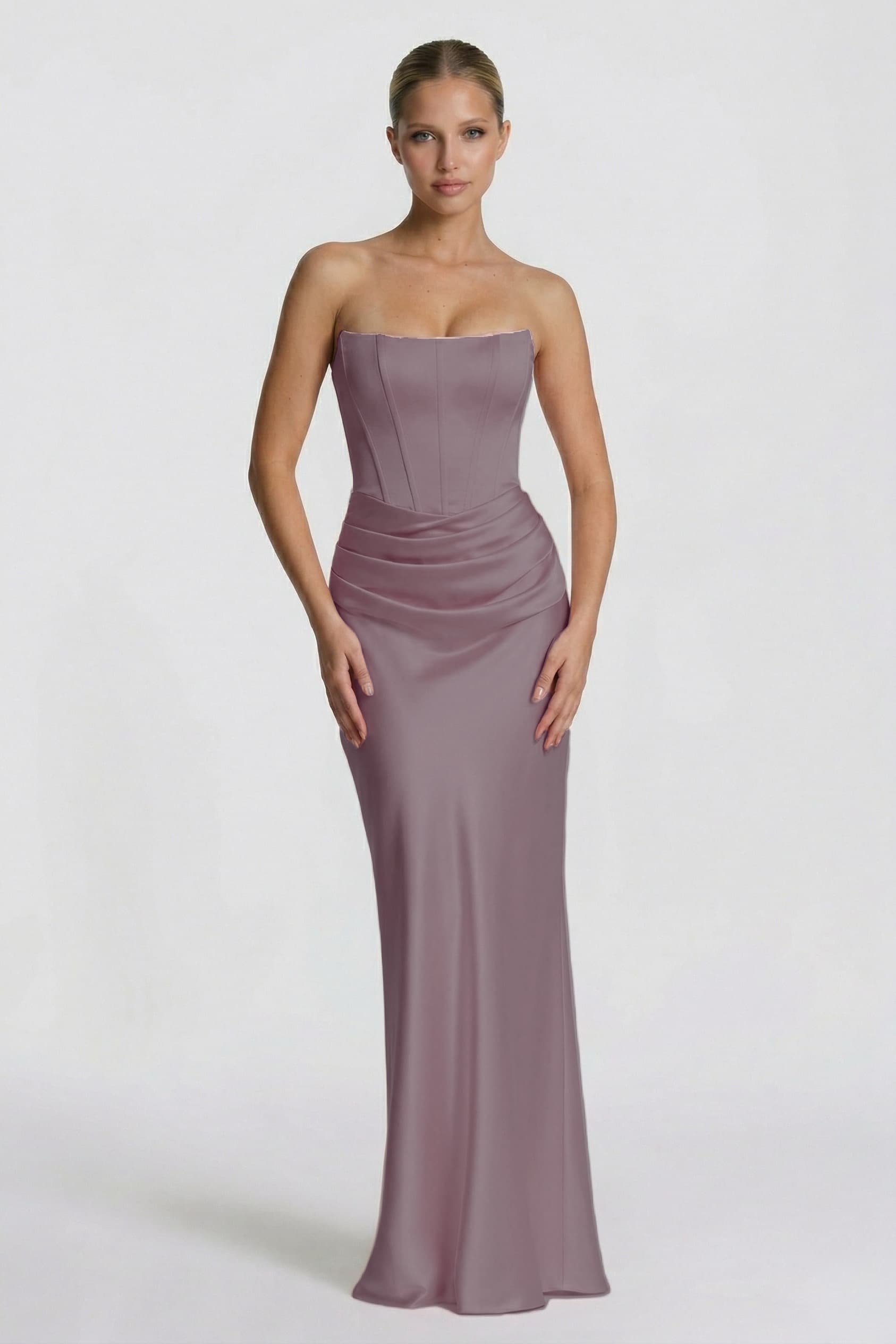 Sheath-Column Floor Length Acetate Satin Wedding Guest Dress CG0306