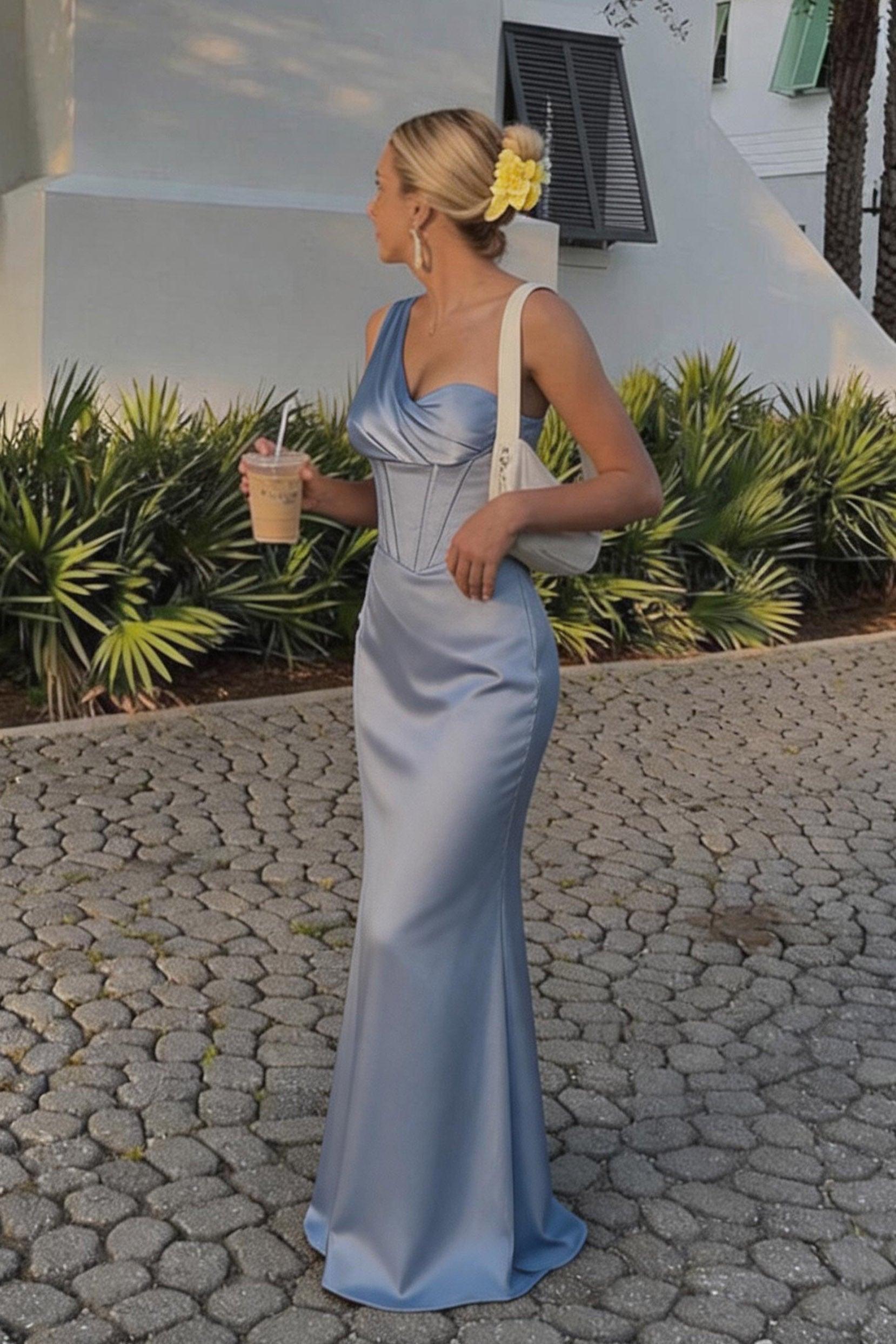 Sheath-Column Floor Length Acetate Satin Bridesmaid Dress CG0307BM