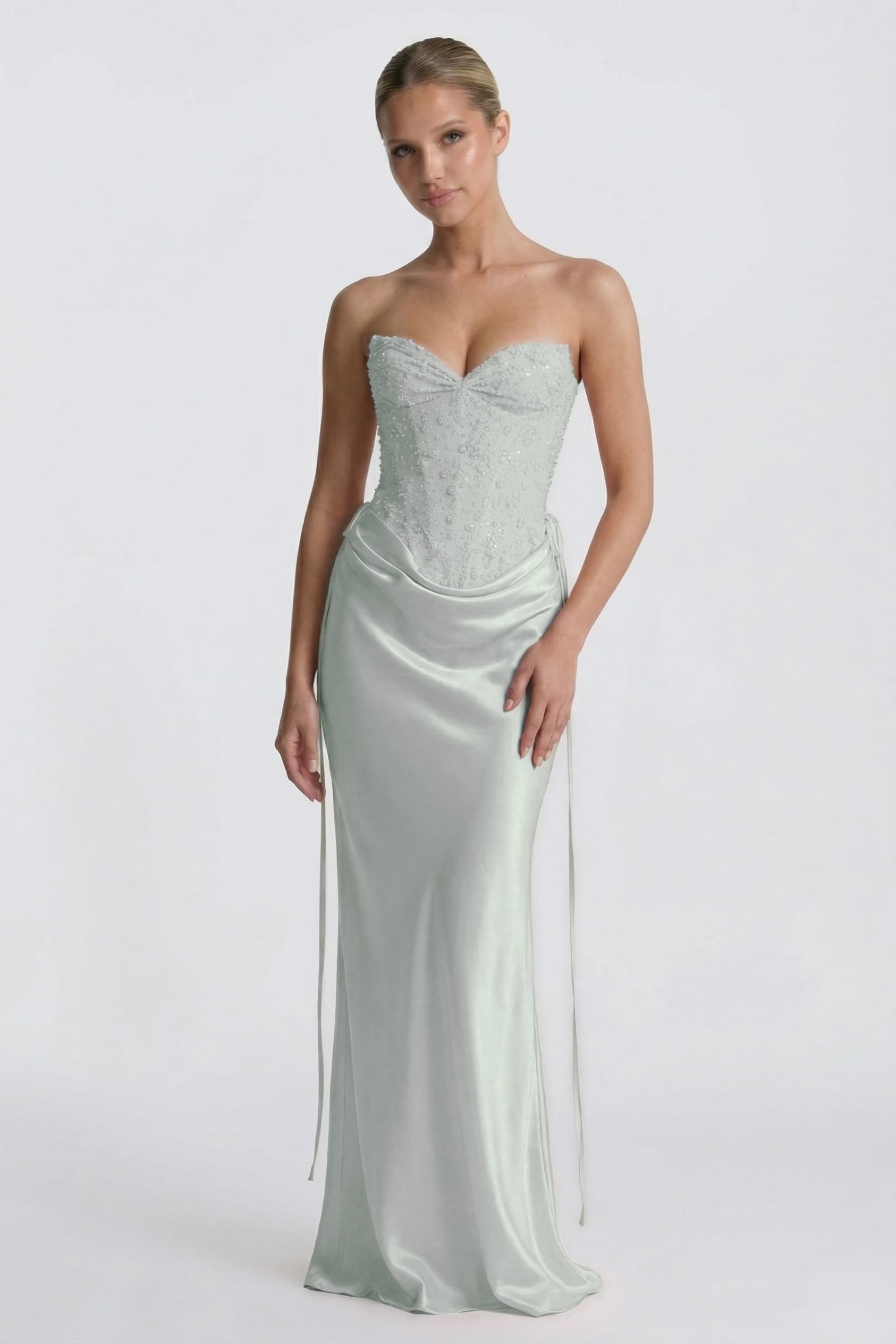 Sheath-Column Floor Length Acetate Satin Wedding Guest Dress CG0308