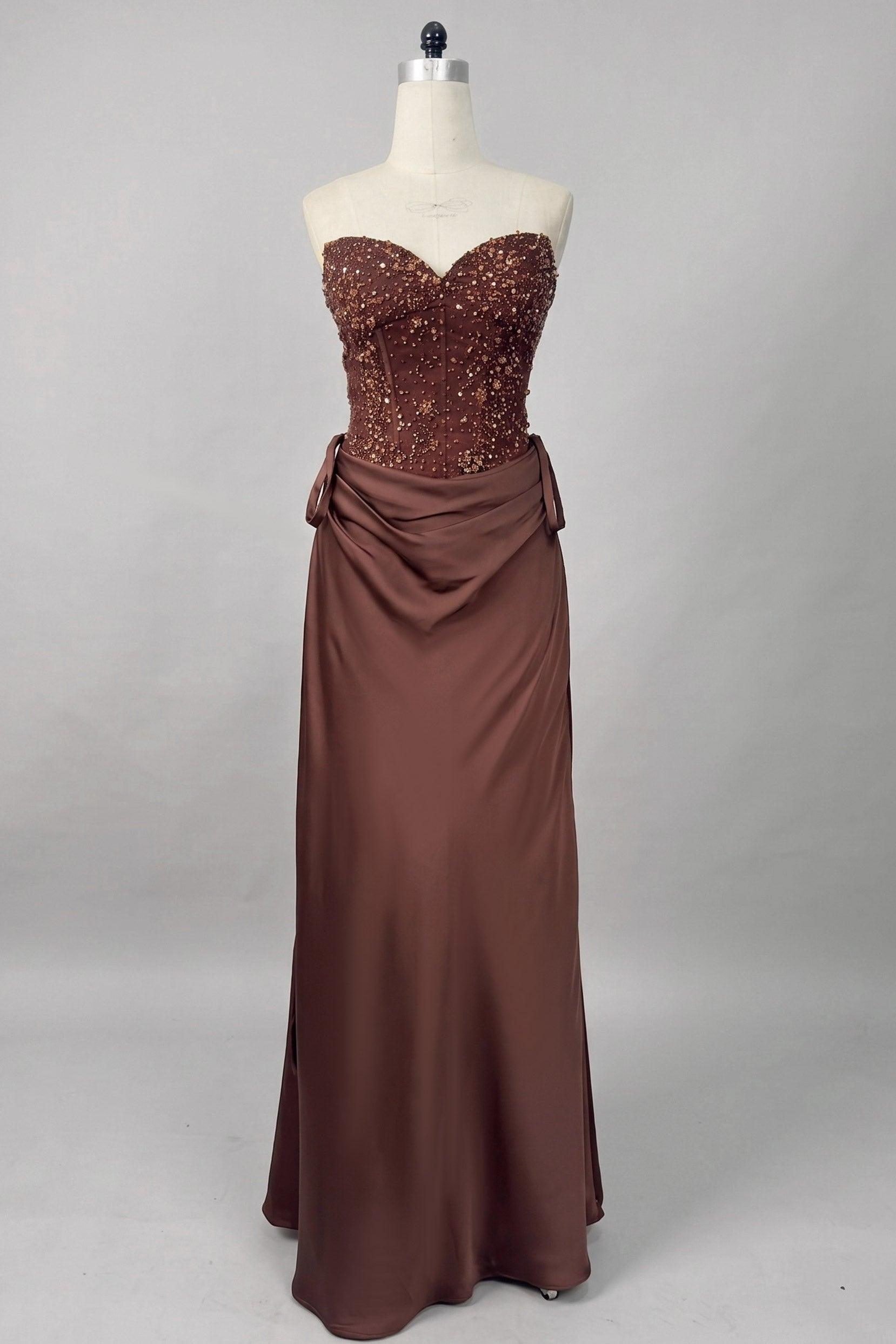 Sheath-Column Floor Length Acetate Satin Wedding Guest Dress CG0308