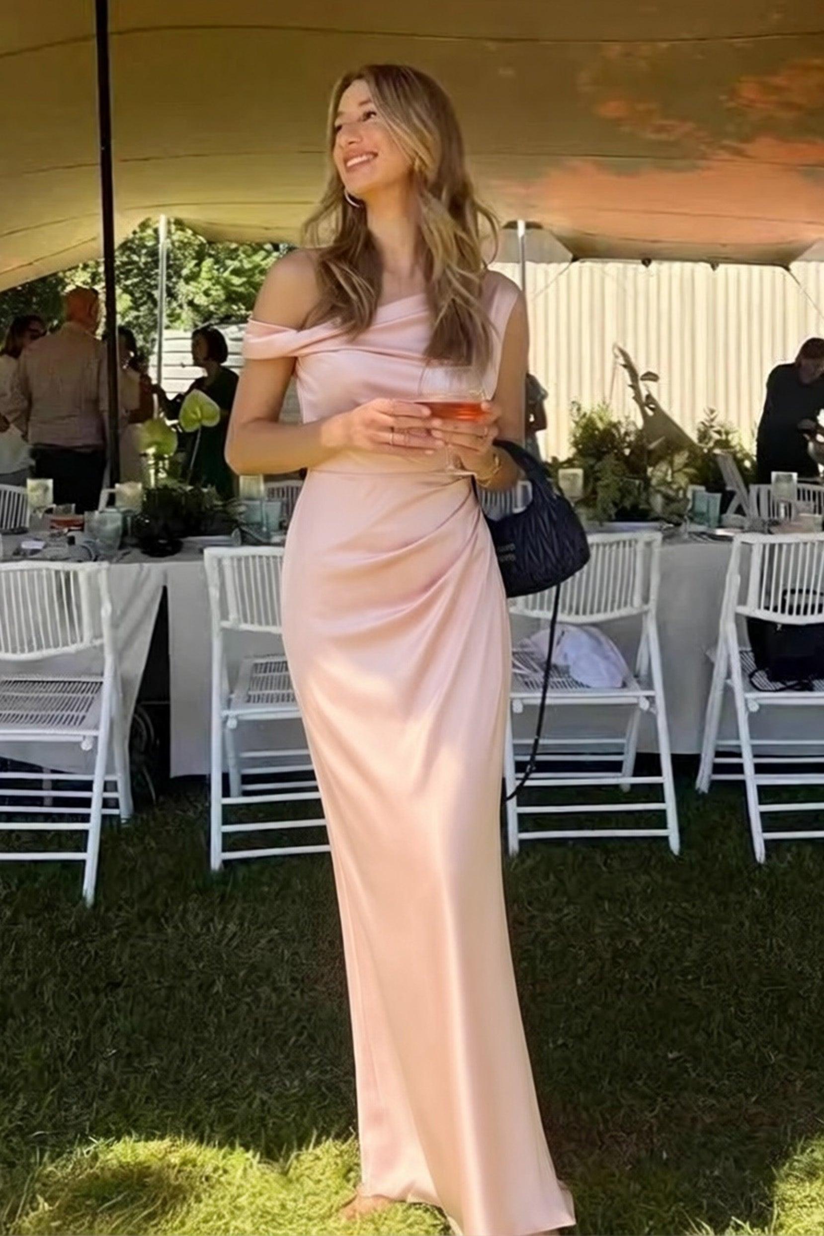 Sheath-Column Floor Length Acetate Satin Wedding Guest Dress CG0309
