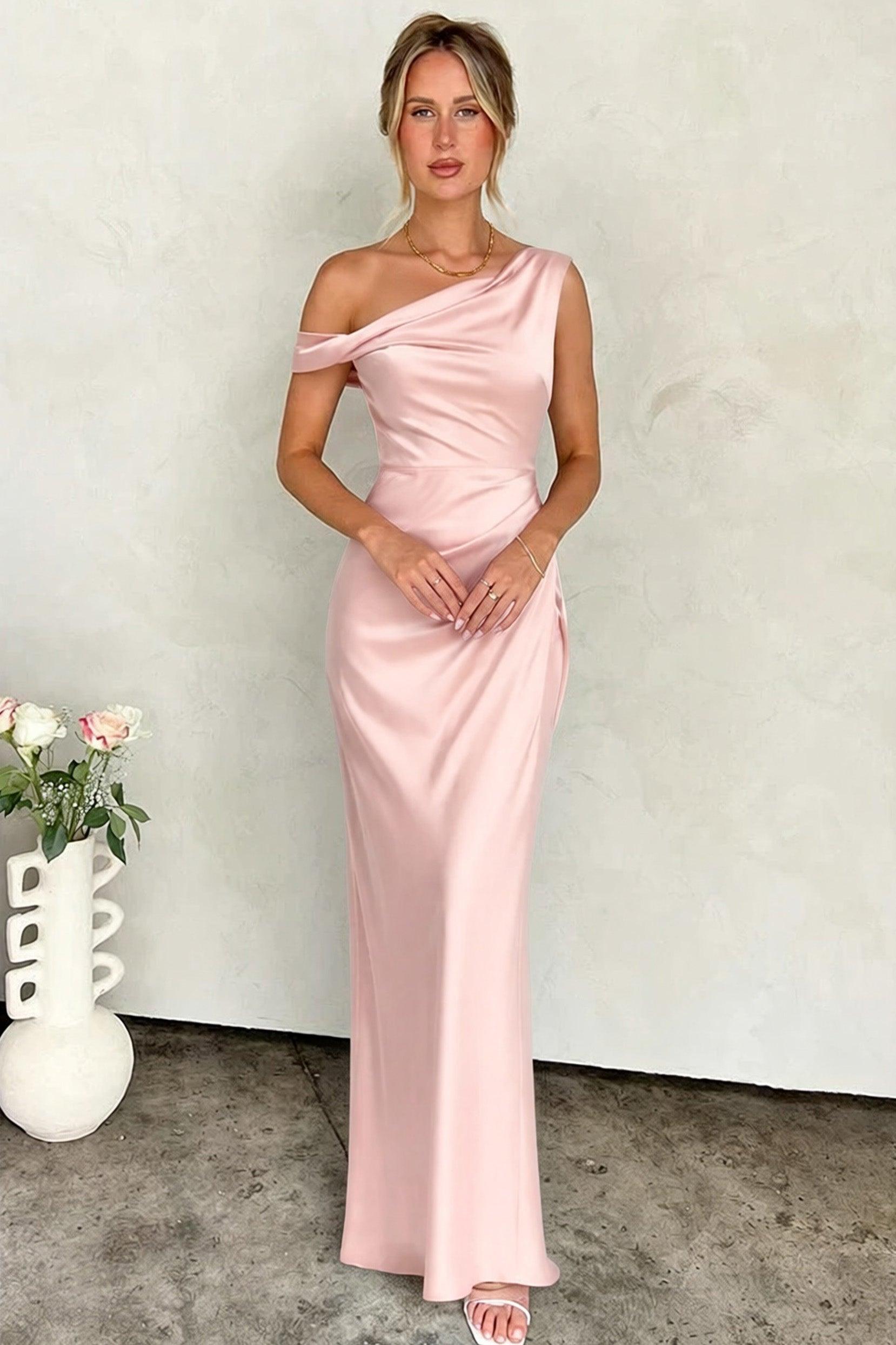 Sheath-Column Floor Length Acetate Satin Wedding Guest Dress CG0309