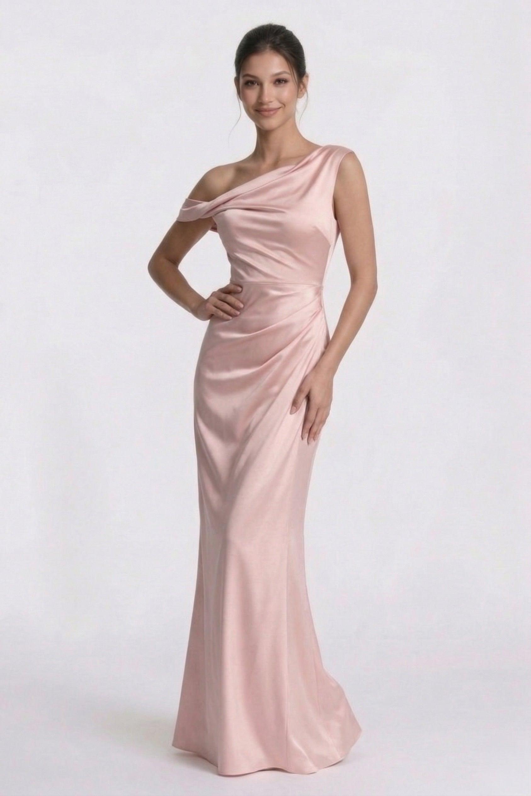 Sheath-Column Floor Length Acetate Satin Wedding Guest Dress CG0309