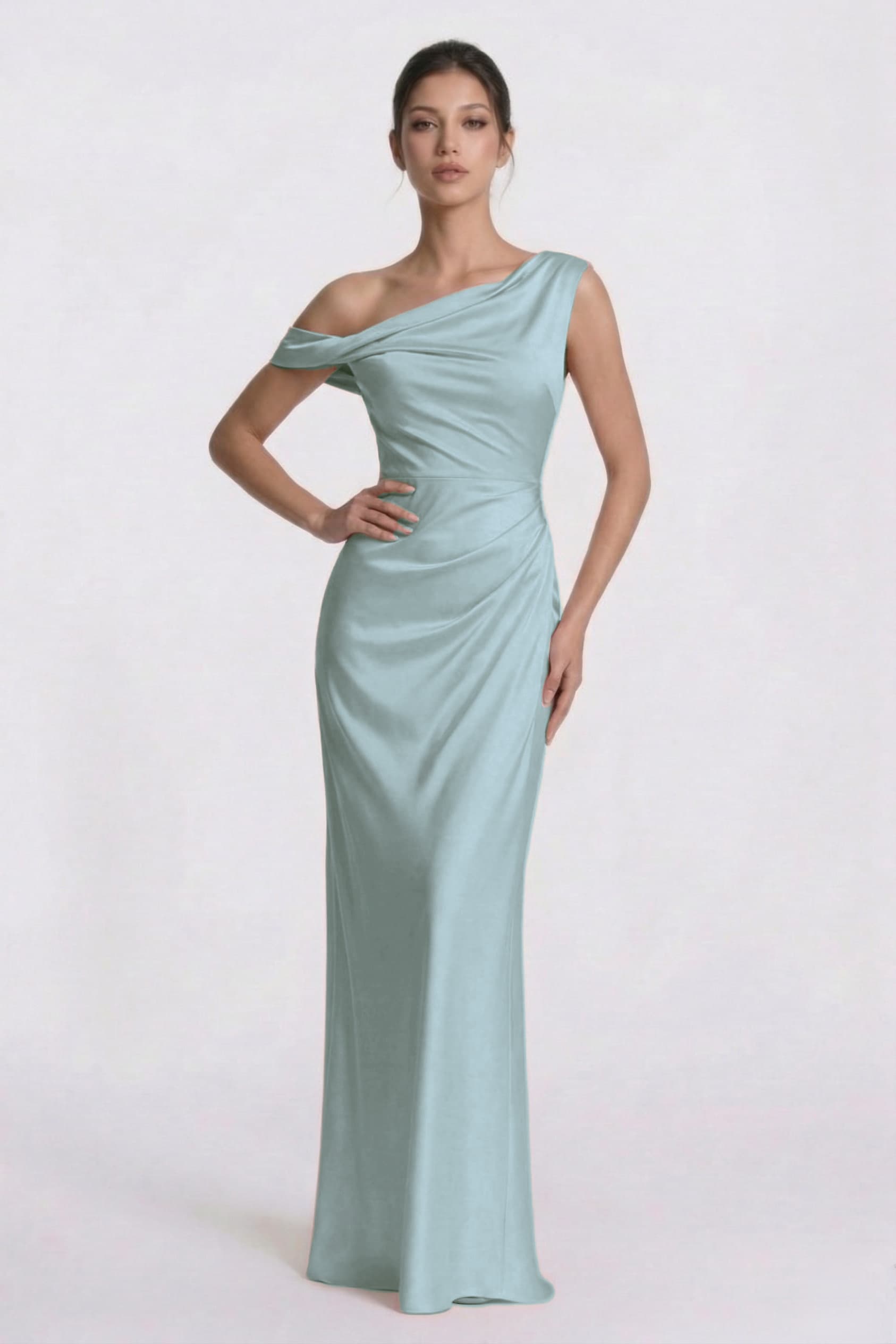 Sheath-Column Floor Length Acetate Satin Wedding Guest Dress CG0309