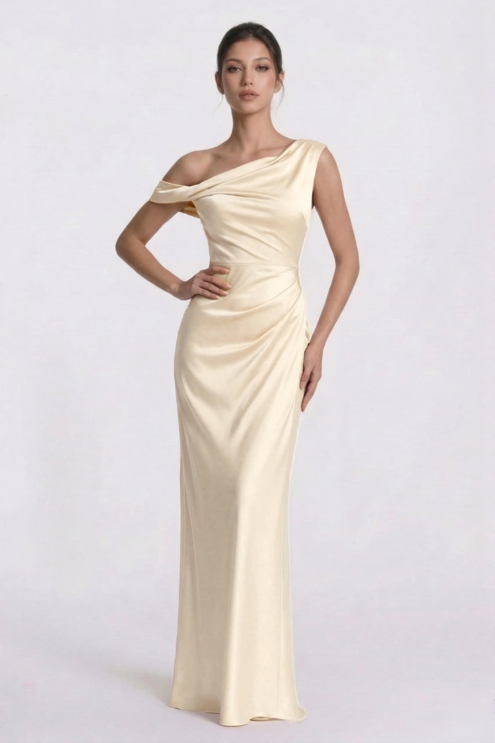 Sheath-Column Floor Length Acetate Satin Wedding Guest Dress CG0309