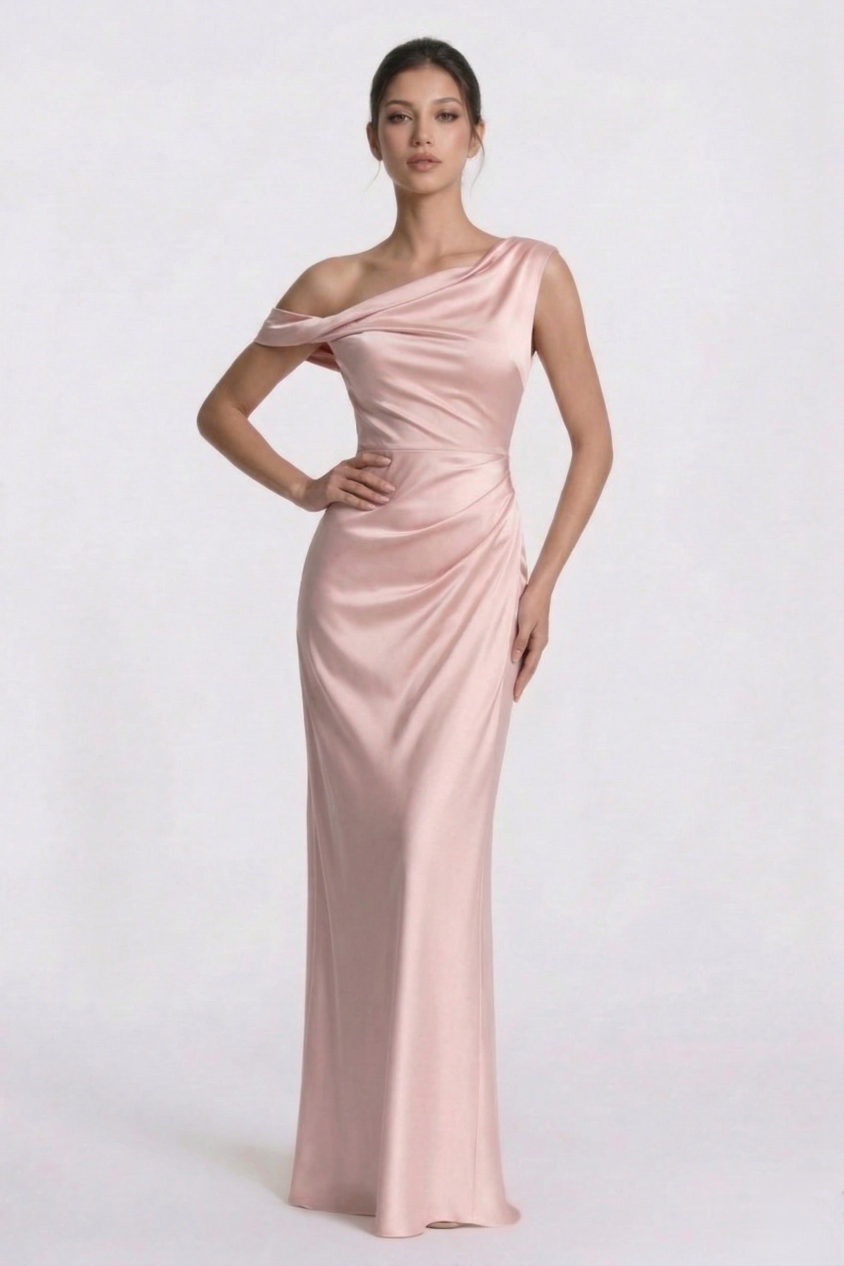 Sheath-Column Floor Length Acetate Satin Wedding Guest Dress CG0309