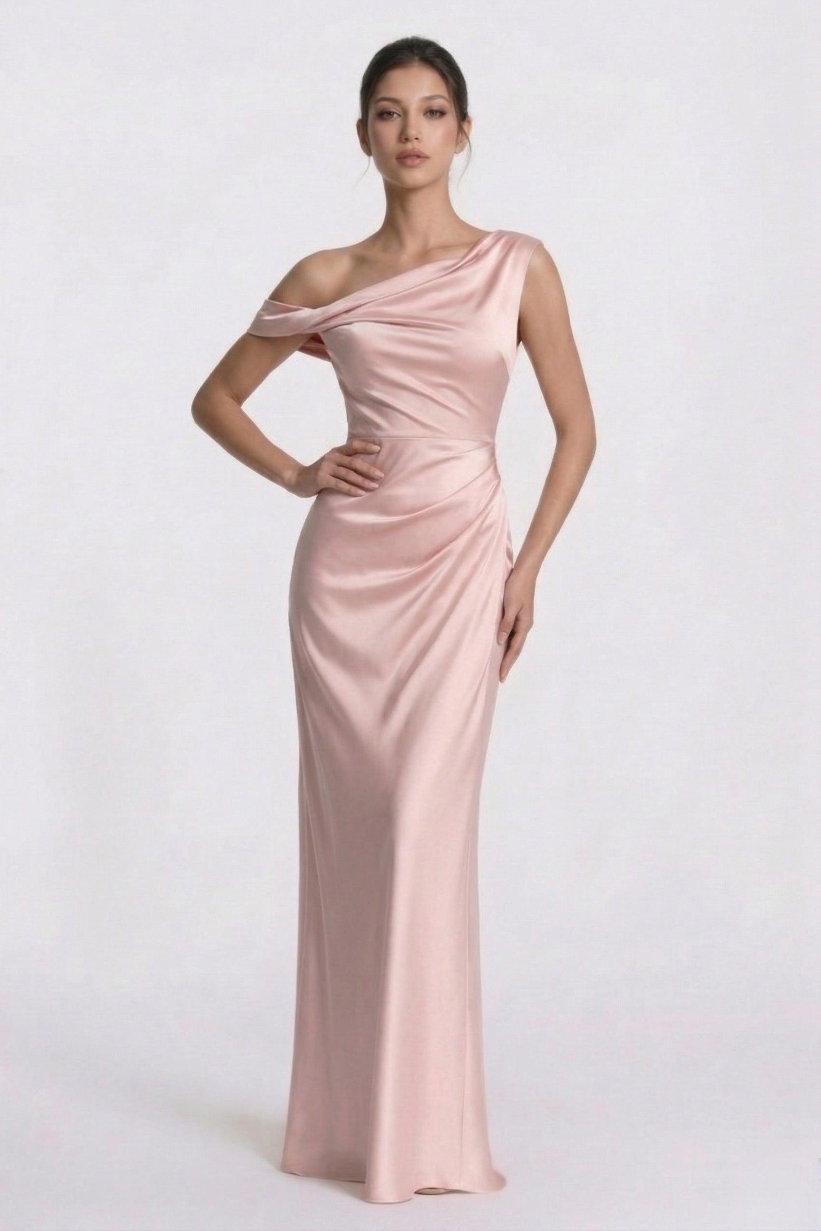 Sheath-Column Floor Length Acetate Satin Wedding Guest Dress CG0309