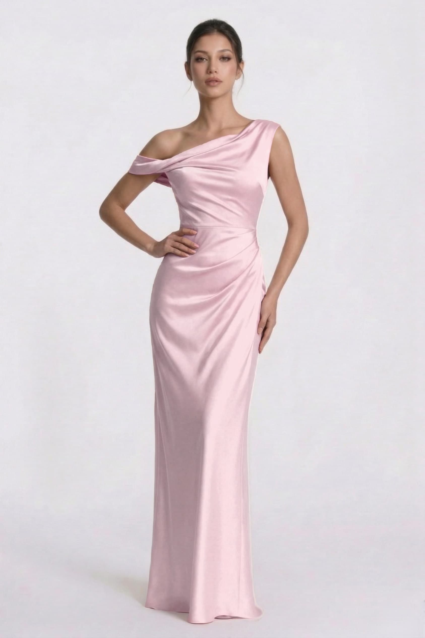 Sheath-Column Floor Length Acetate Satin Wedding Guest Dress CG0309