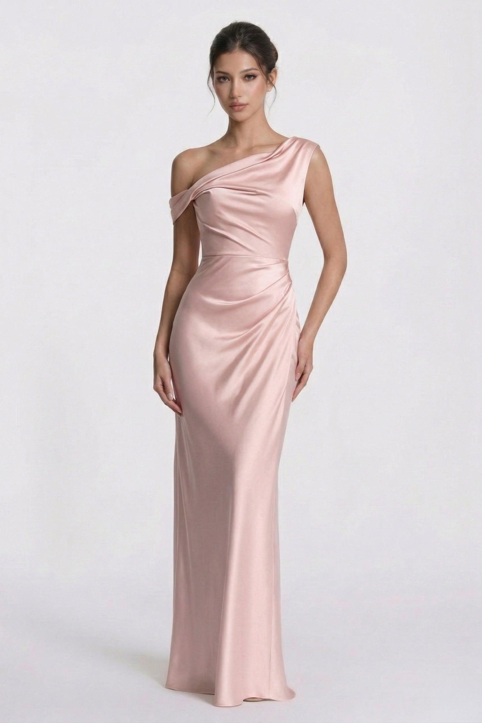 Sheath-Column Floor Length Acetate Satin Wedding Guest Dress CG0309
