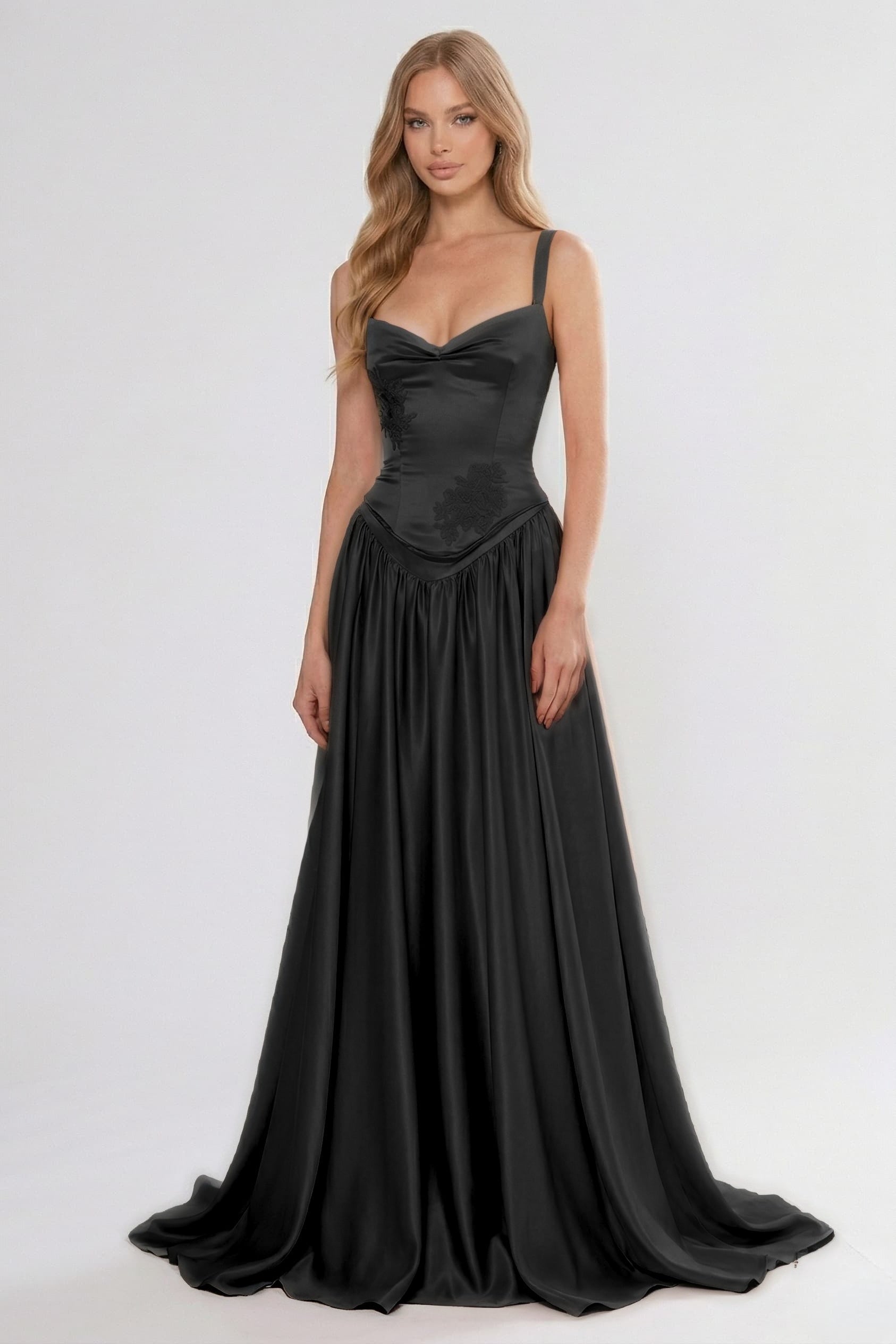 A-Line/Two-Piece Floor Length Soft Satin Wedding Guest Dress CG0310